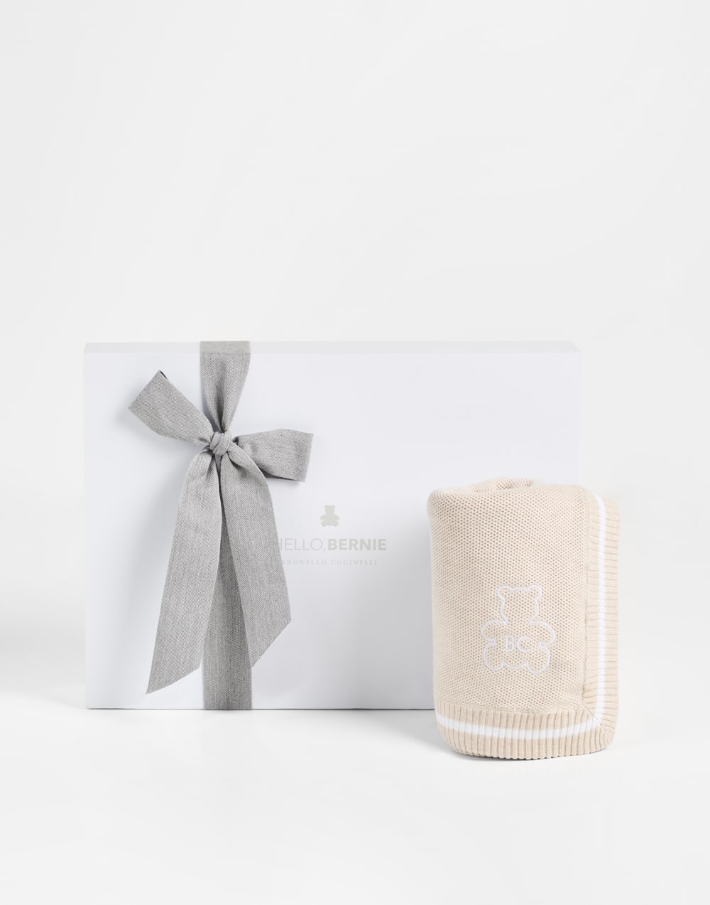 Baby Bernie blanket with embroidery Sand Baby - Brunello Cucinelli