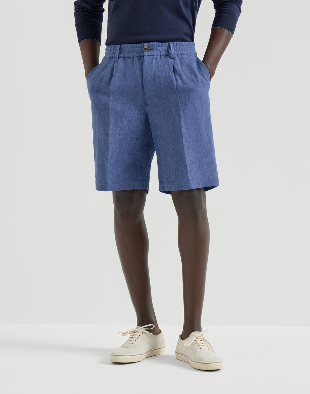 ウォッシュドリネンクロス バミューダパンツ デニムブルー メンズ - Brunello Cucinelli