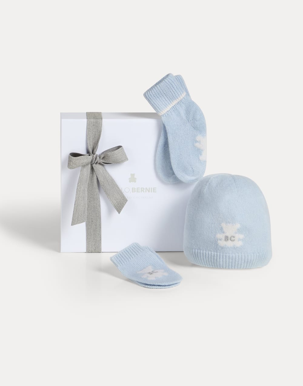 Baby Bernie beanie, gloves and socks set Sky Blue Baby - Brunello Cucinelli