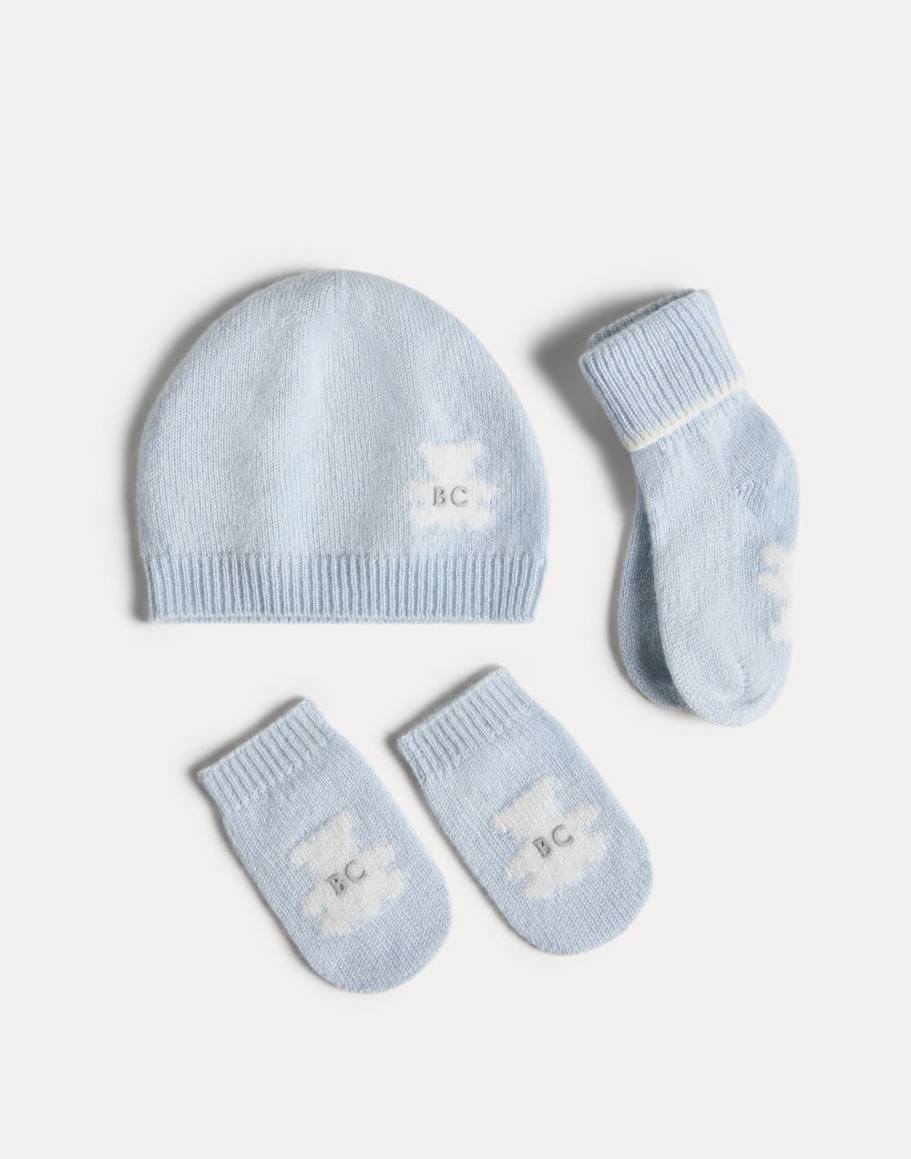 Baby Bernie beanie, gloves and socks set Sky Blue Baby - Brunello Cucinelli