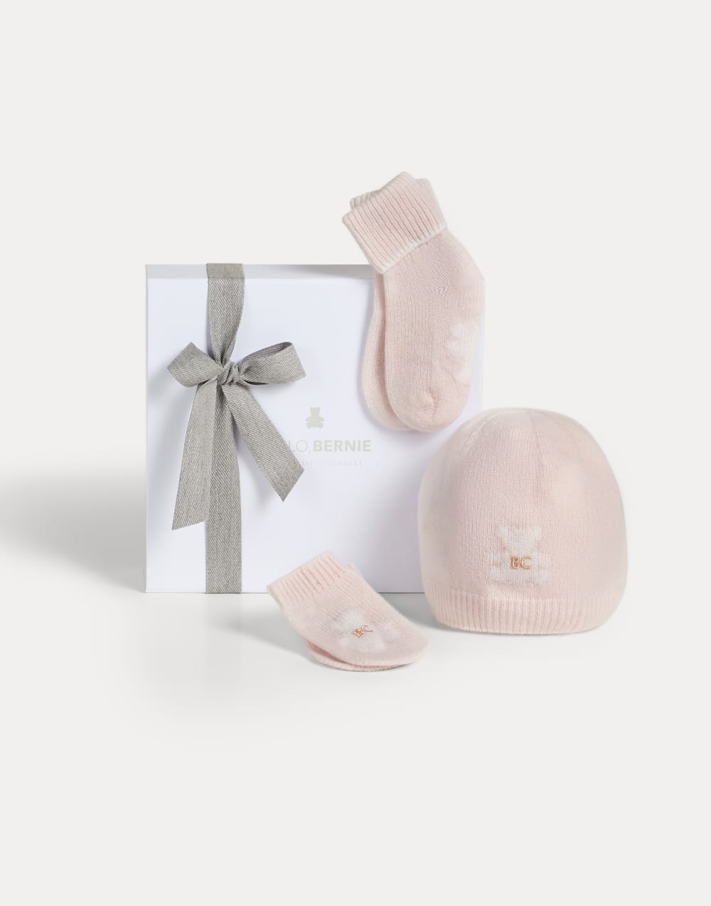 Baby Bernie beanie, gloves and socks set Pink Baby - Brunello Cucinelli