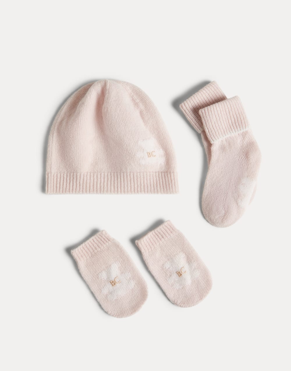 Baby Bernie beanie, gloves and socks set Pink Baby - Brunello Cucinelli
