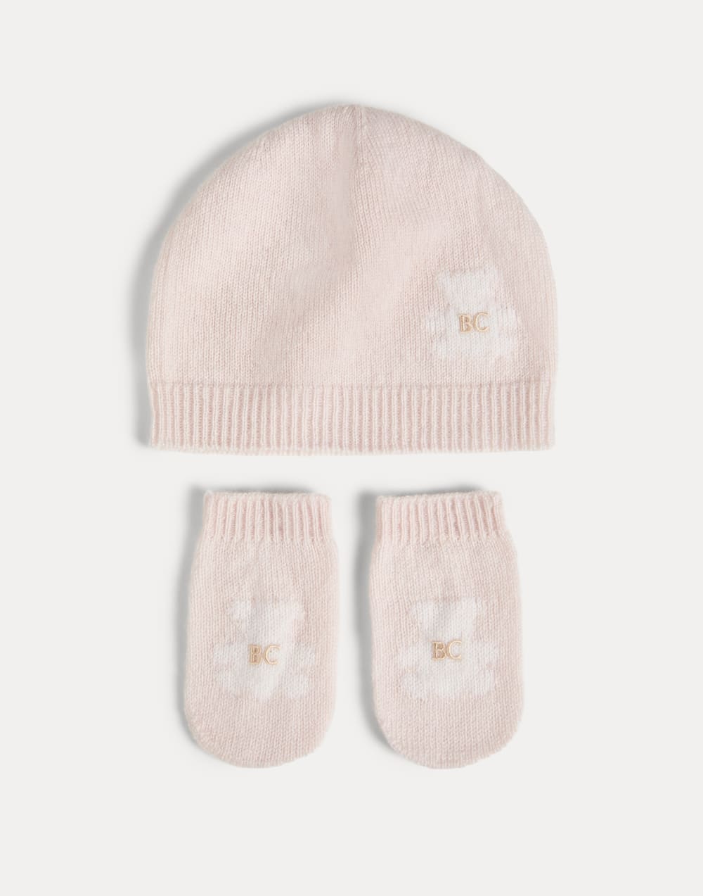 Baby Bernie beanie, gloves and socks set Pink Baby - Brunello Cucinelli