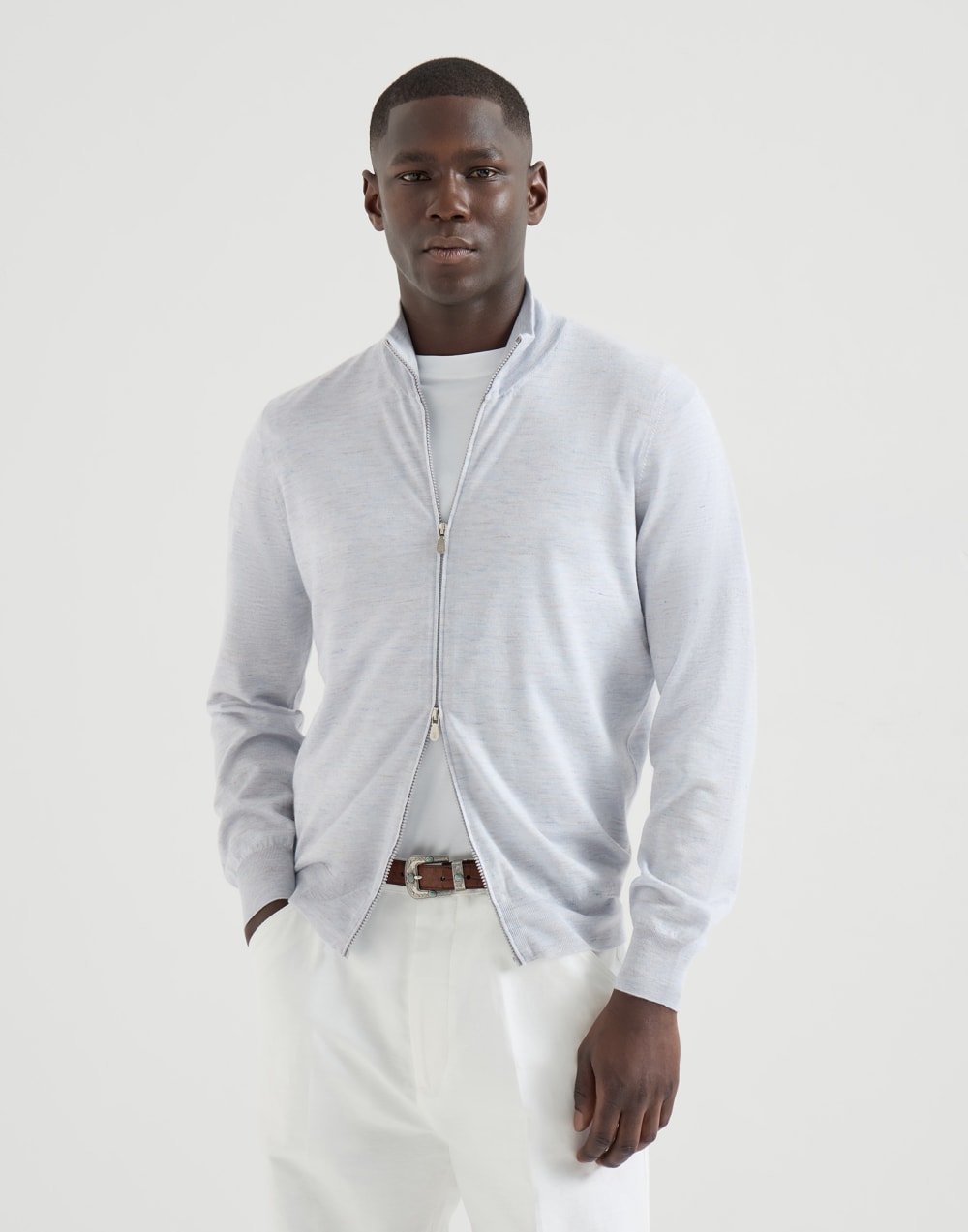 カシミヤ&シルク カーディガン ライトブルー メンズ - Brunello Cucinelli