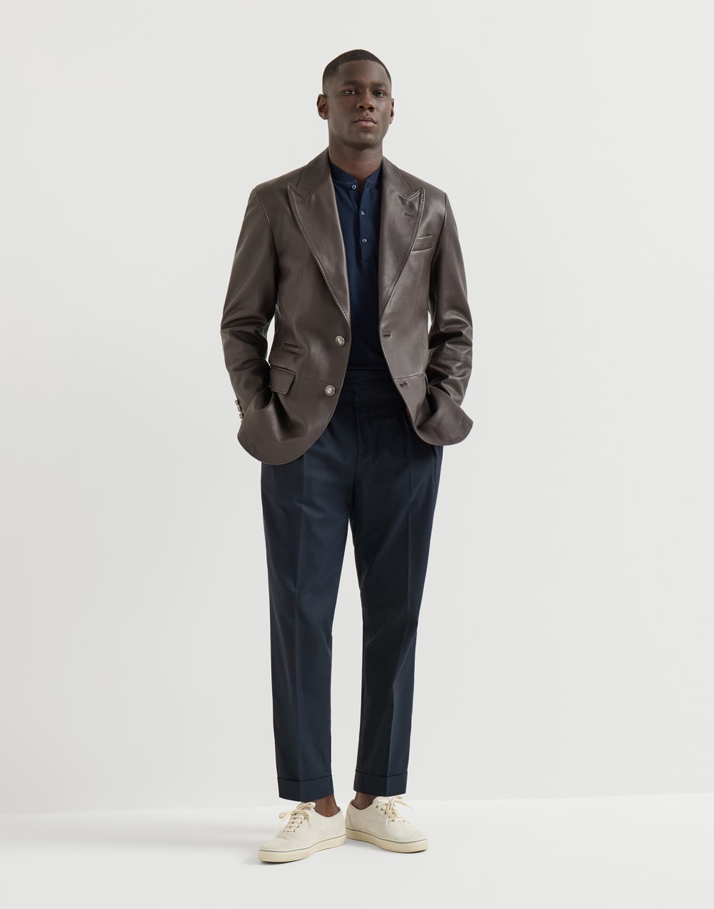 Hose aus Baumwoll-Batavia Navy-Blau Herren - Brunello Cucinelli