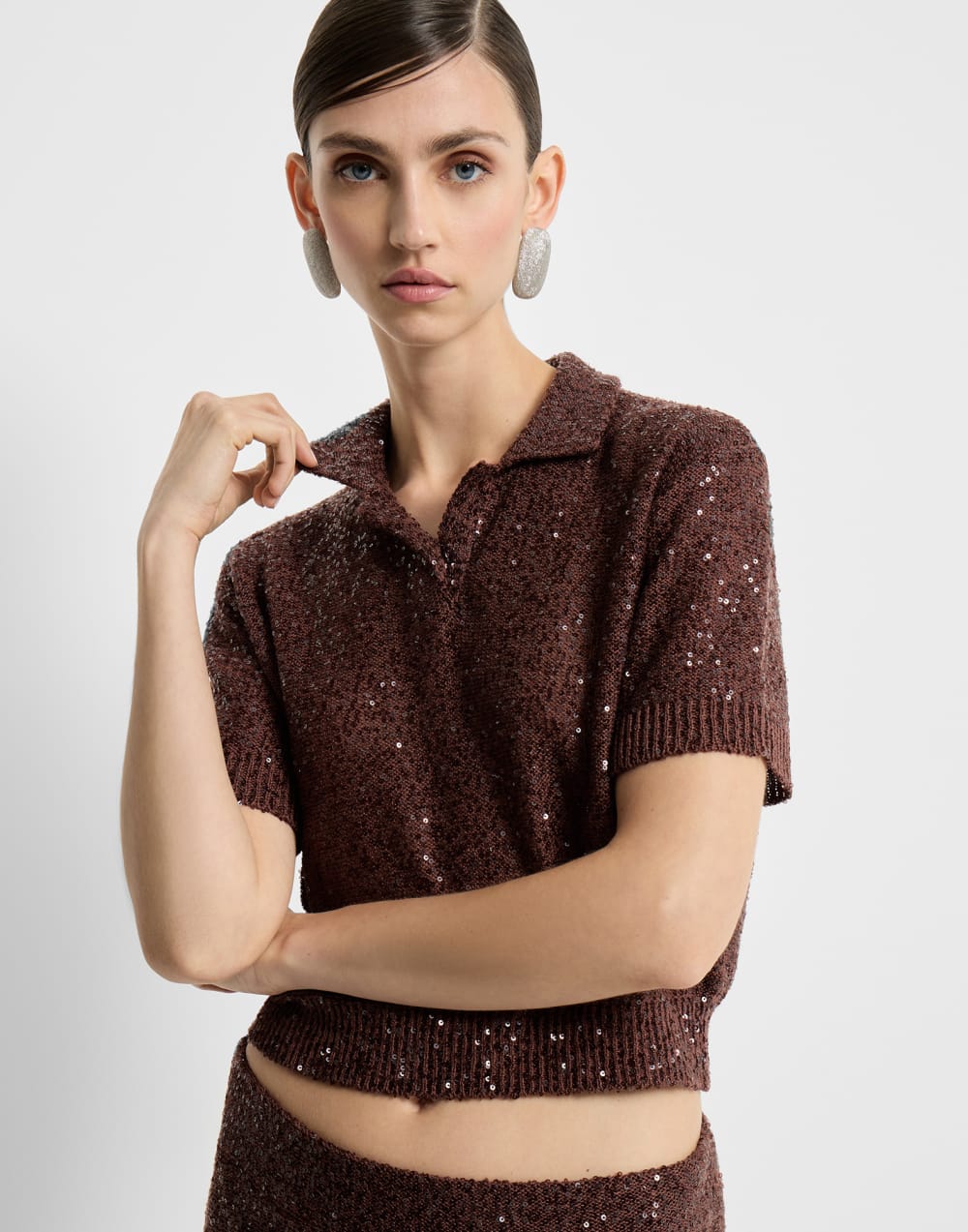 Dazzling Texture polo Bordeaux Woman - Brunello Cucinelli