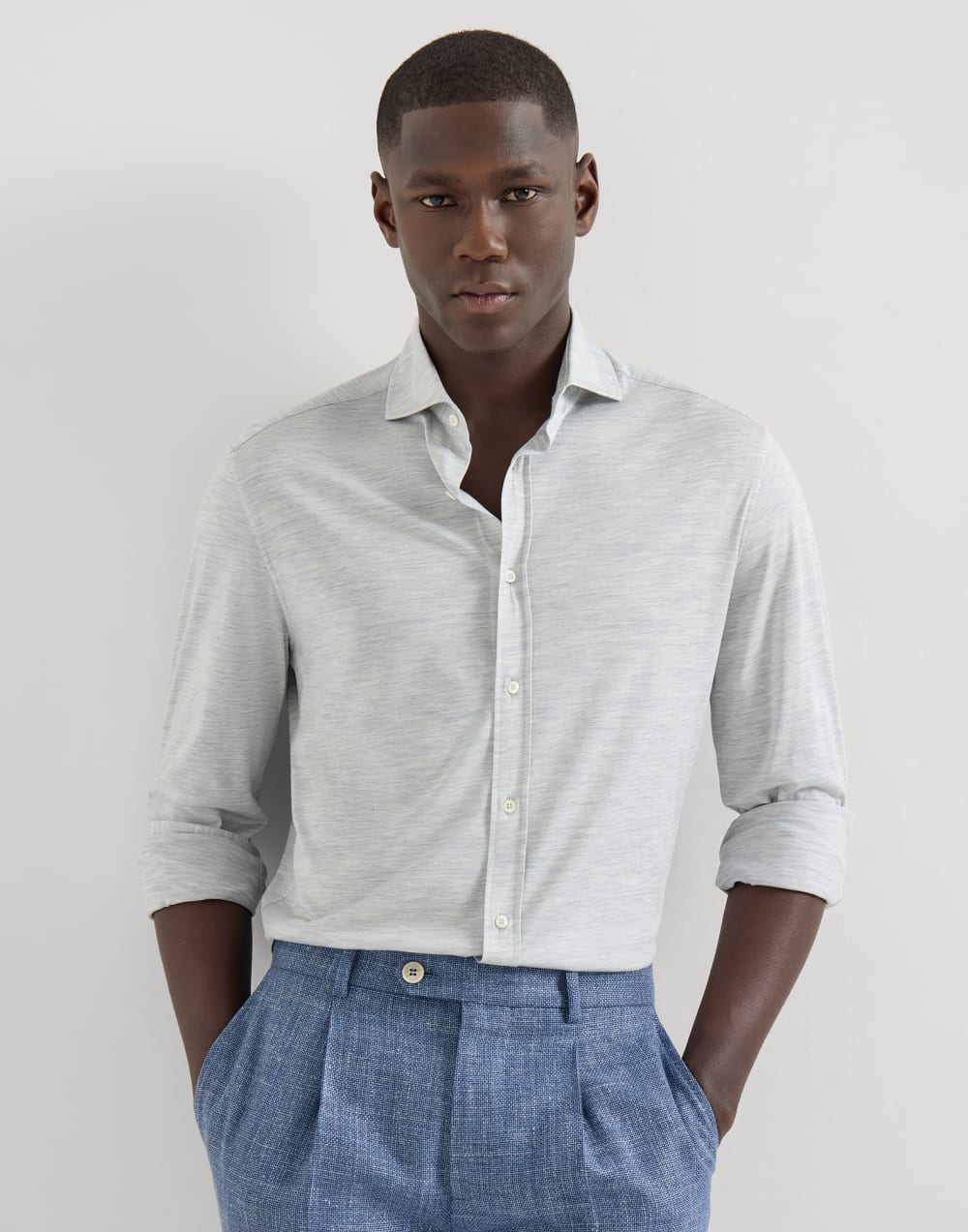 スプレッドカラー付き シャツ パールグレー メンズ - Brunello Cucinelli