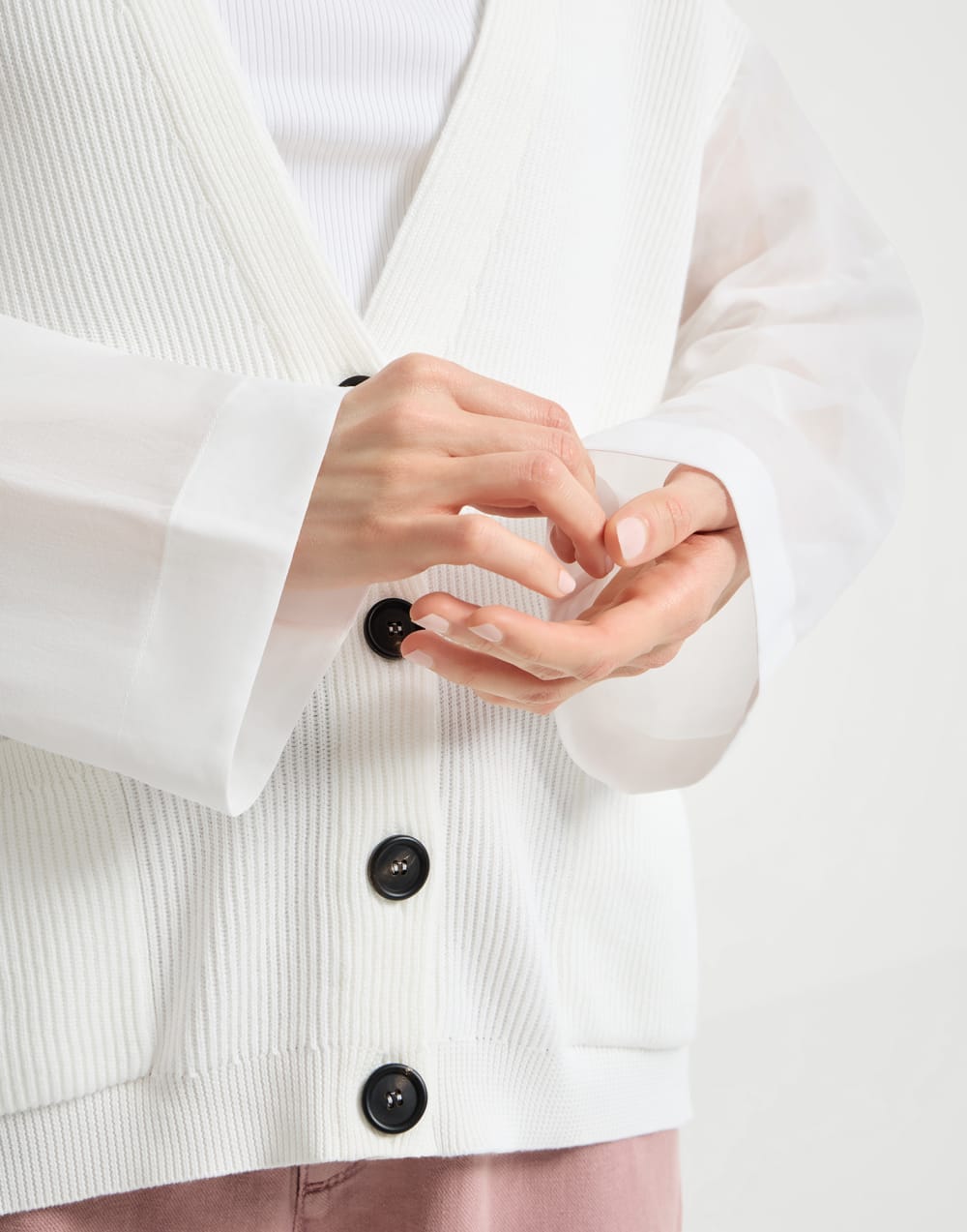 Cárdigan acanalado Blanco Mujer - Brunello Cucinelli