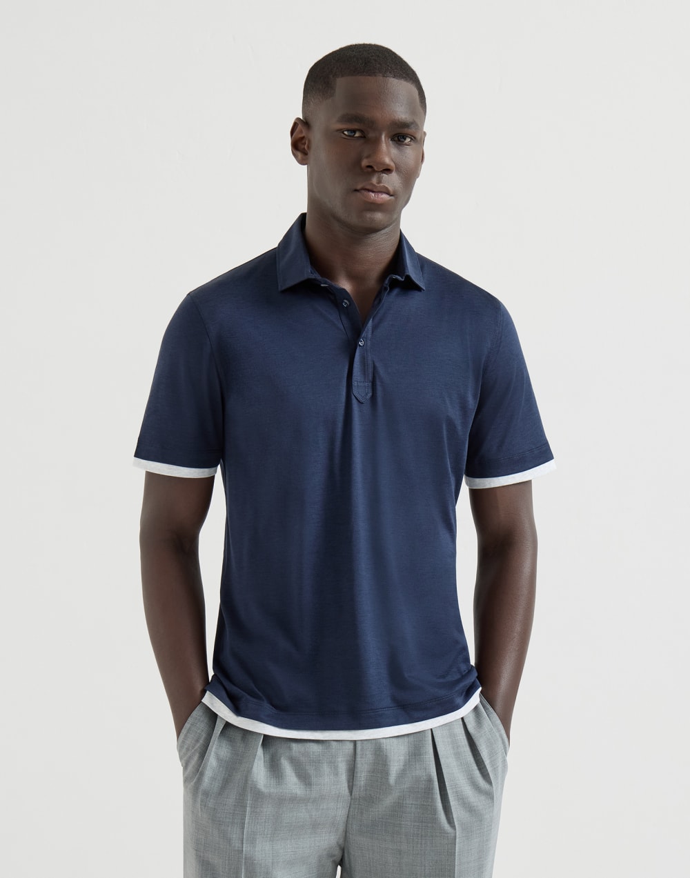 シャツカラー付き ポロシャツ ブルー メンズ - Brunello Cucinelli