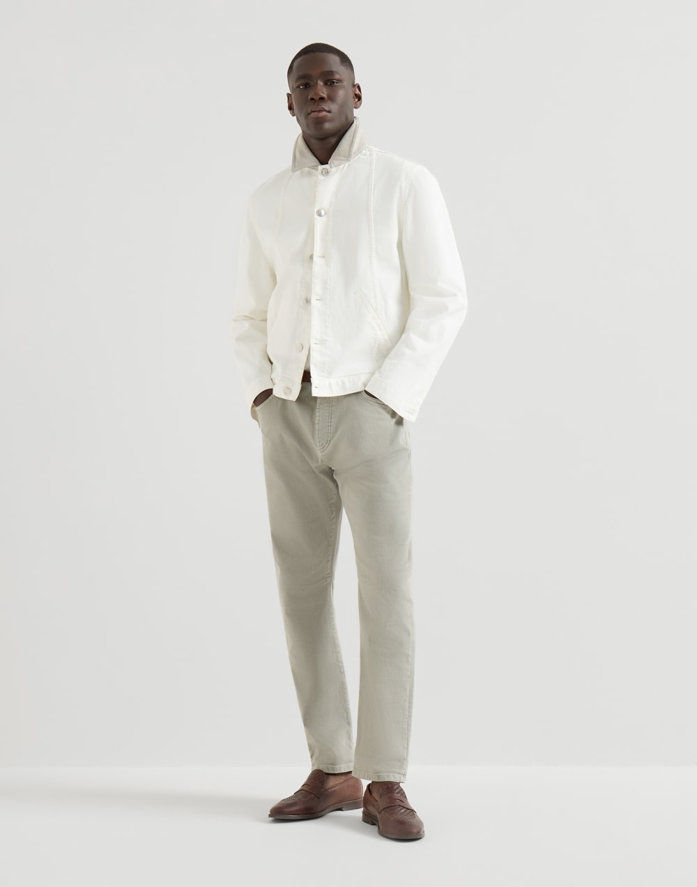 Garment-dyed denim trousers Khaki Man - Brunello Cucinelli