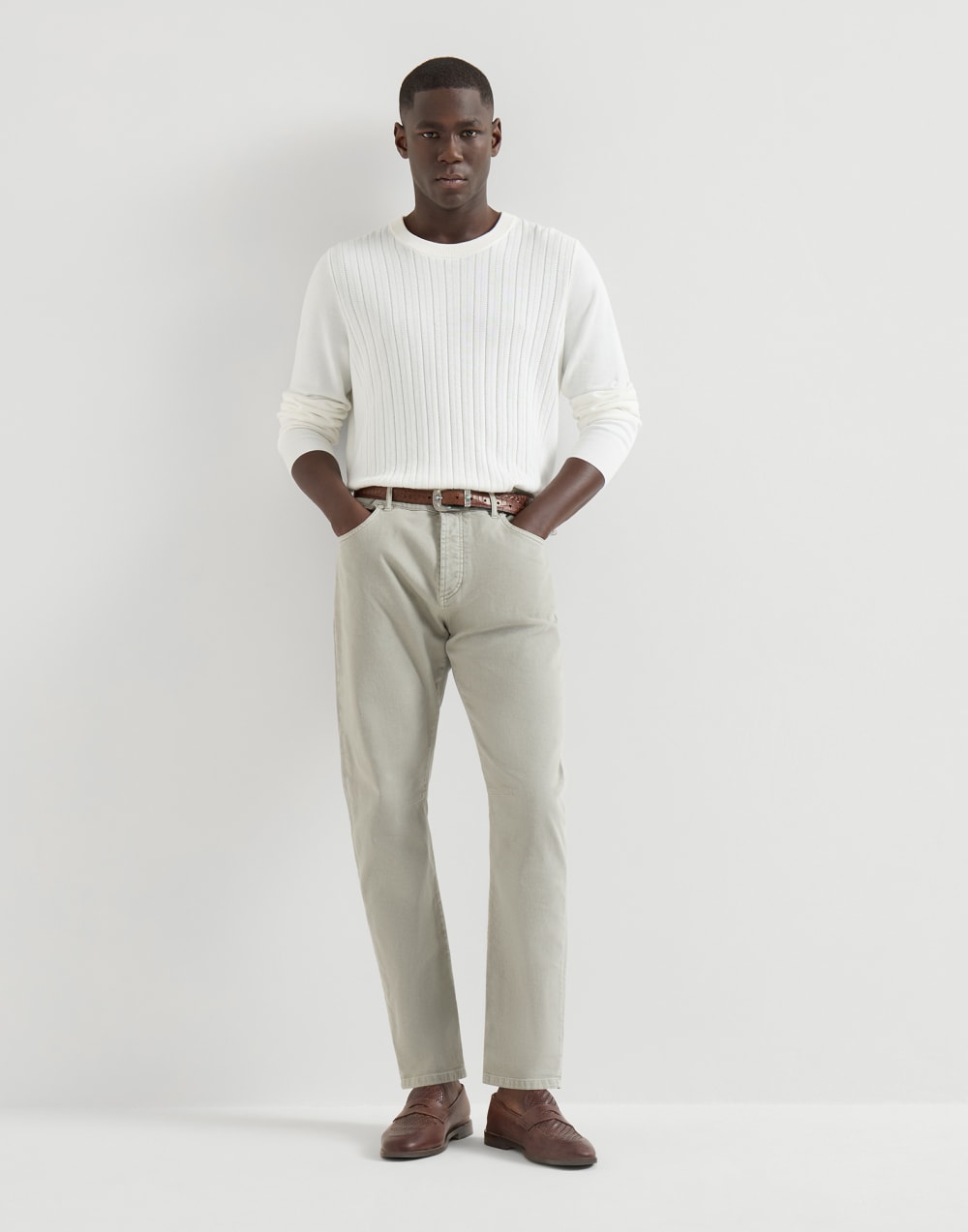 Garment-dyed denim trousers Khaki Man - Brunello Cucinelli