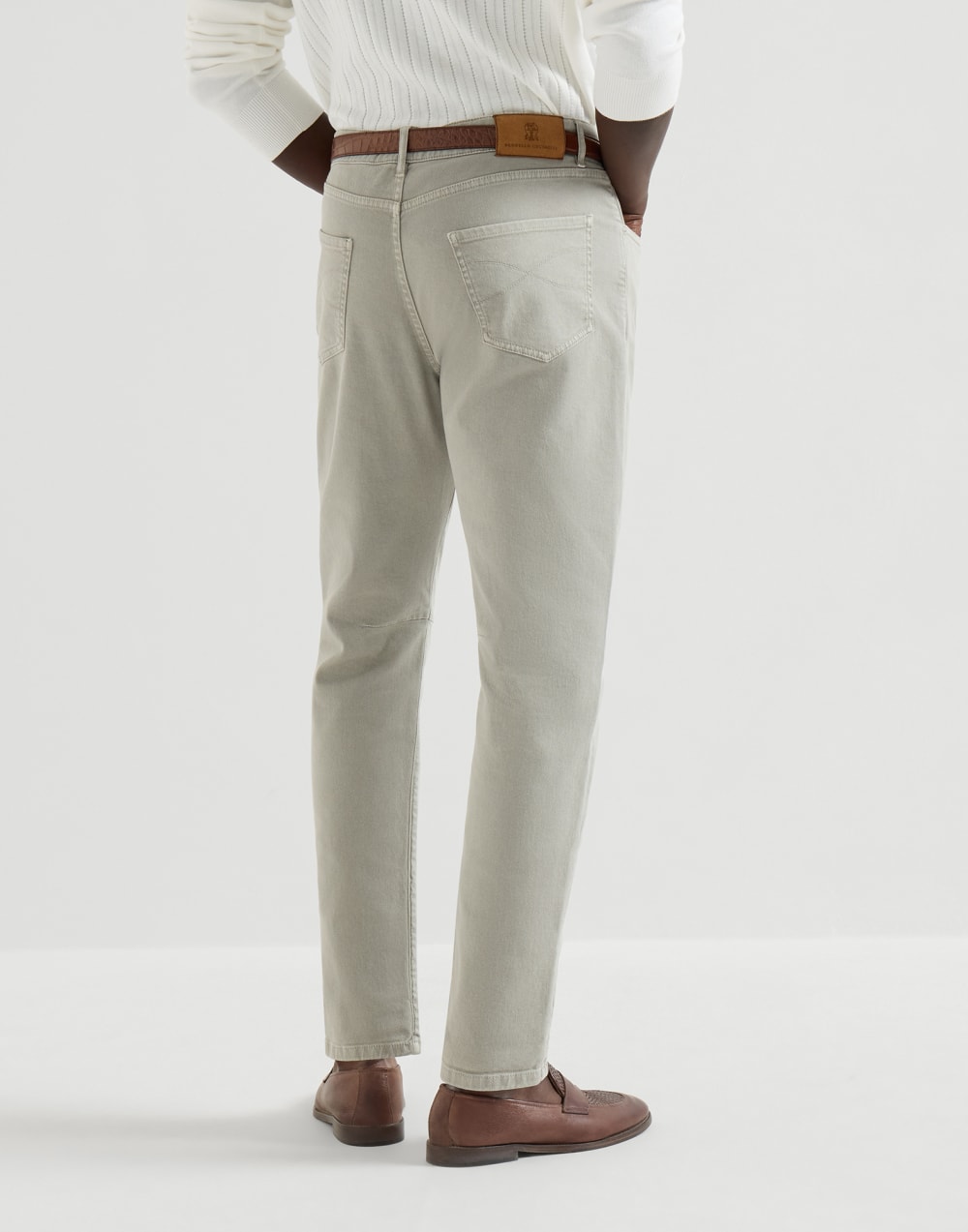 Garment-dyed denim trousers Khaki Man - Brunello Cucinelli