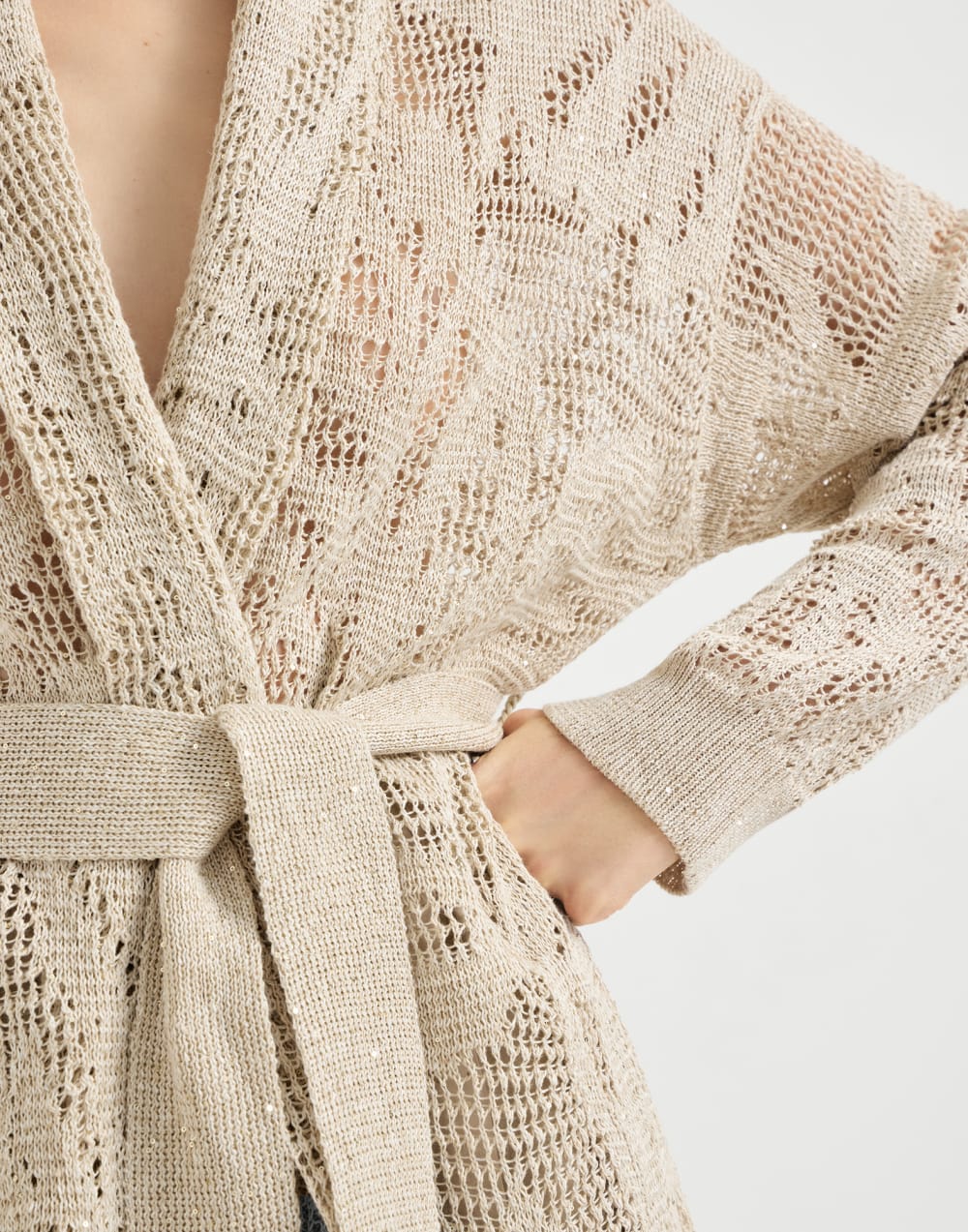 Dazzling water lilies cardigan Beige Woman - Brunello Cucinelli