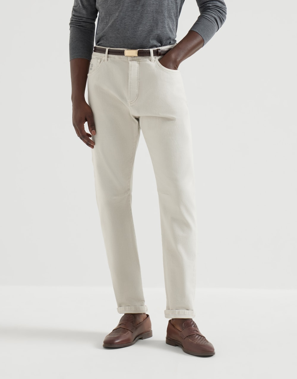 ガーメントダイ デニム トラウザーズ パナマ メンズ - Brunello Cucinelli