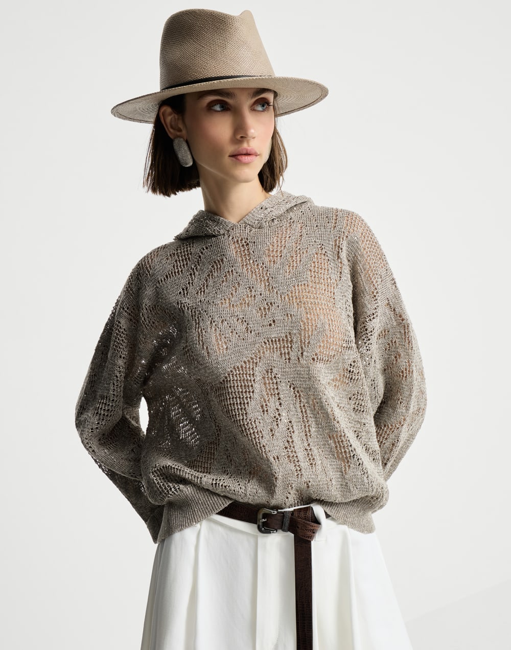 Pull Dazzling Water Lillies Marron Boue Femme - Brunello Cucinelli