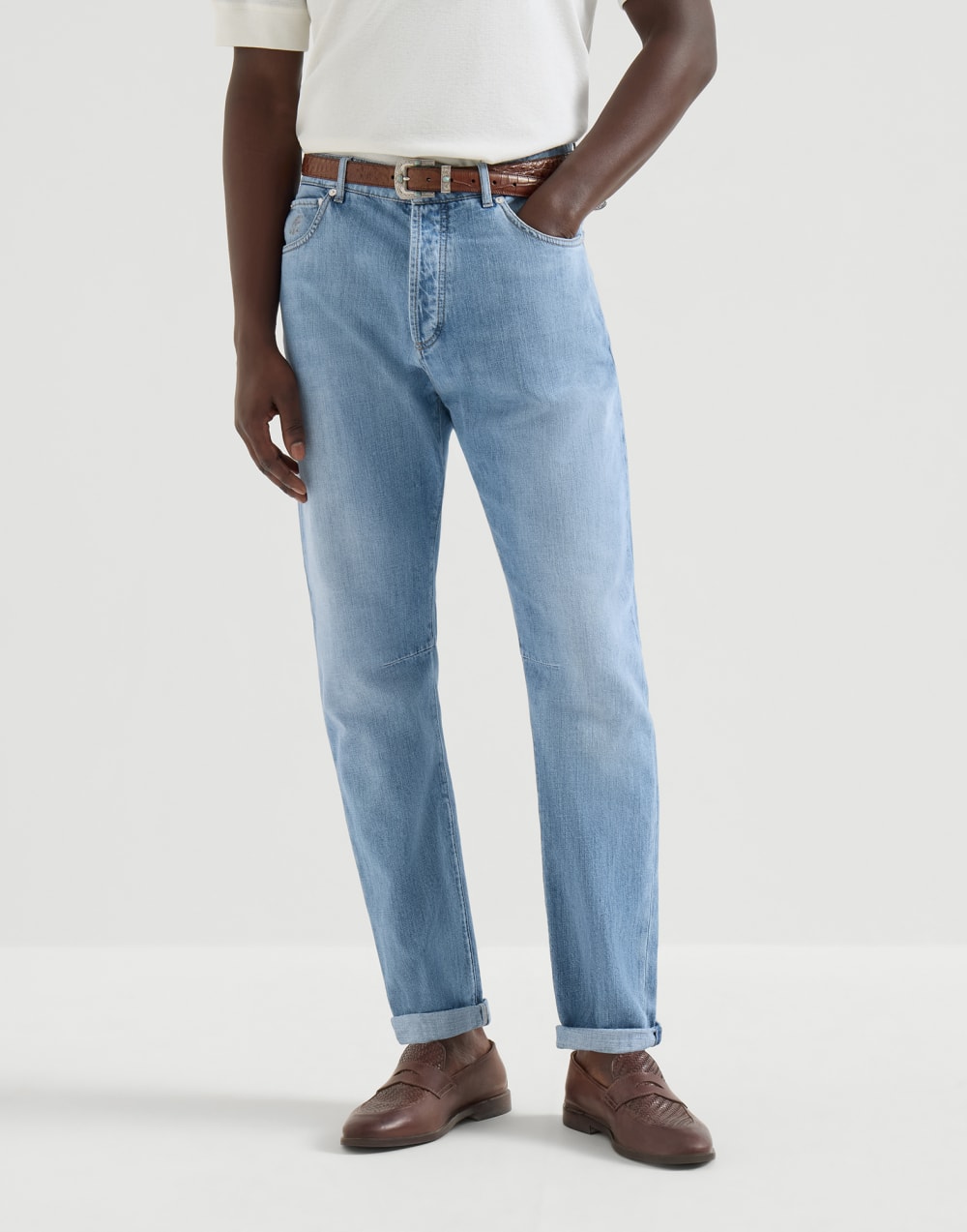Pantalón cinco bolsillos en denim ligero Denim Ultraclaro Hombre - Brunello Cucinelli