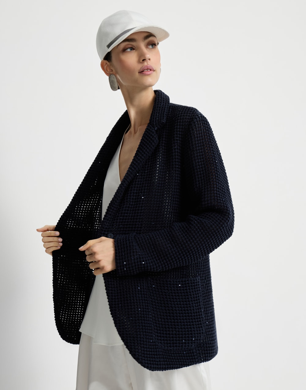 Net knit blazer Blue Woman - Brunello Cucinelli