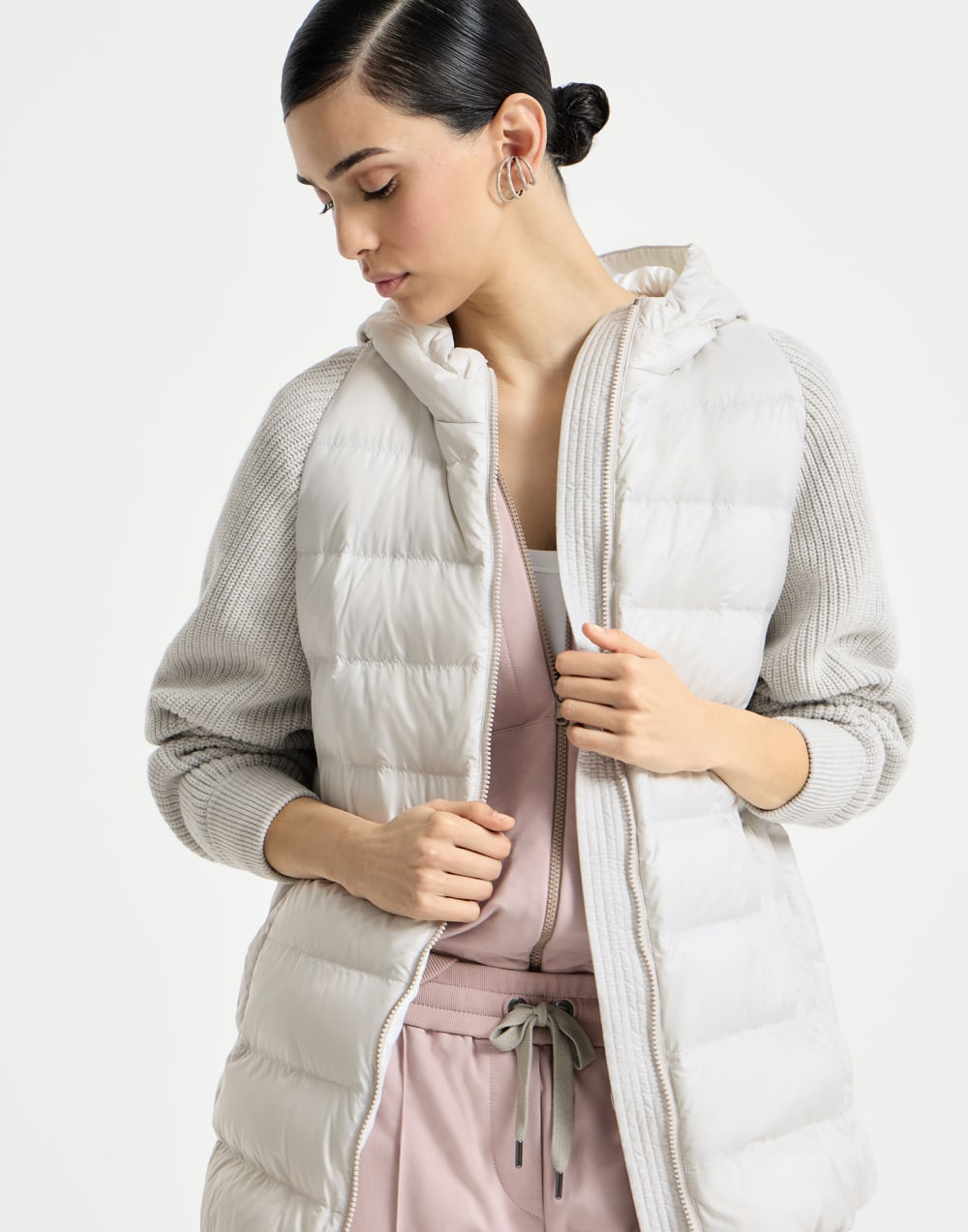 Nylon hooded down jacket Light Grey Woman - Brunello Cucinelli