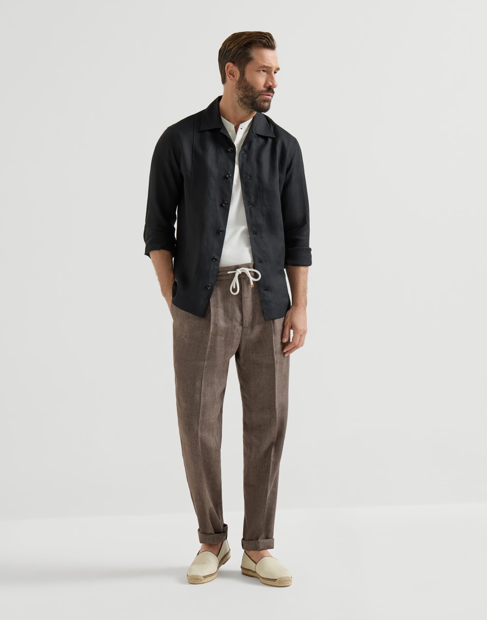 Shirt with Crête details Black Man - Brunello Cucinelli