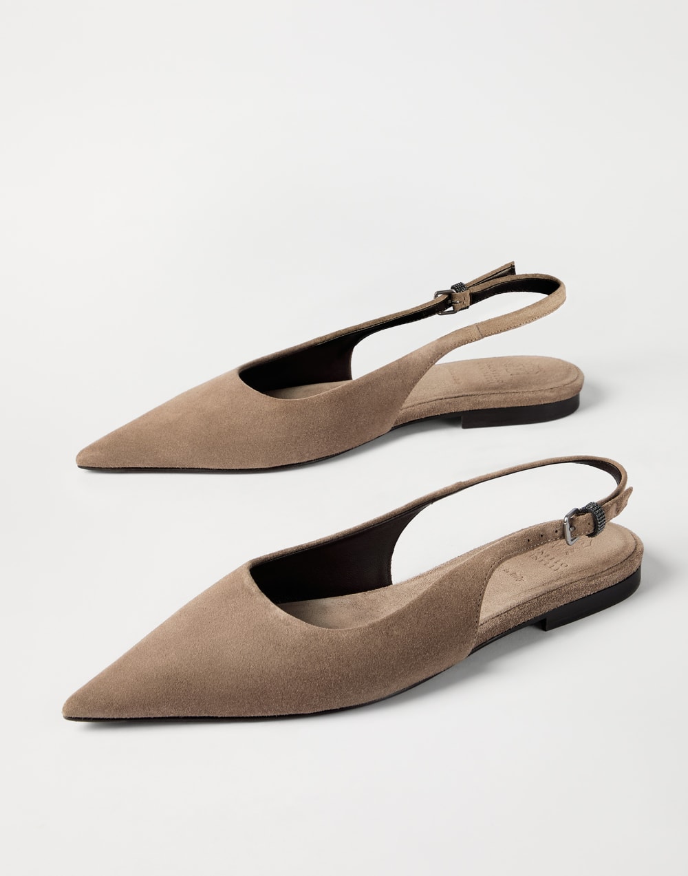 Slingbacks plats en daim Marron Femme - Brunello Cucinelli