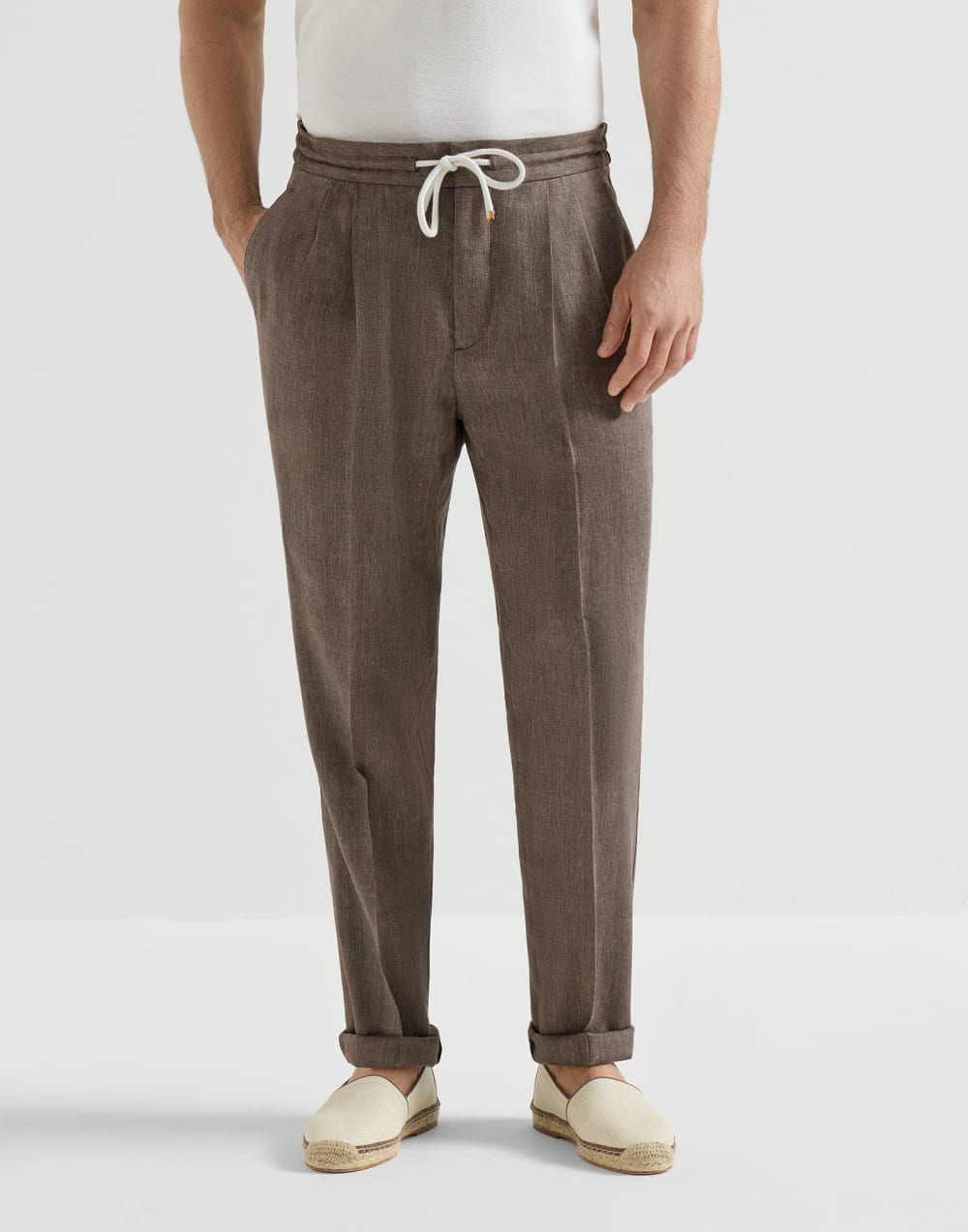 Trousers with drawstring and double pleats Hazelnut Man - Brunello Cucinelli