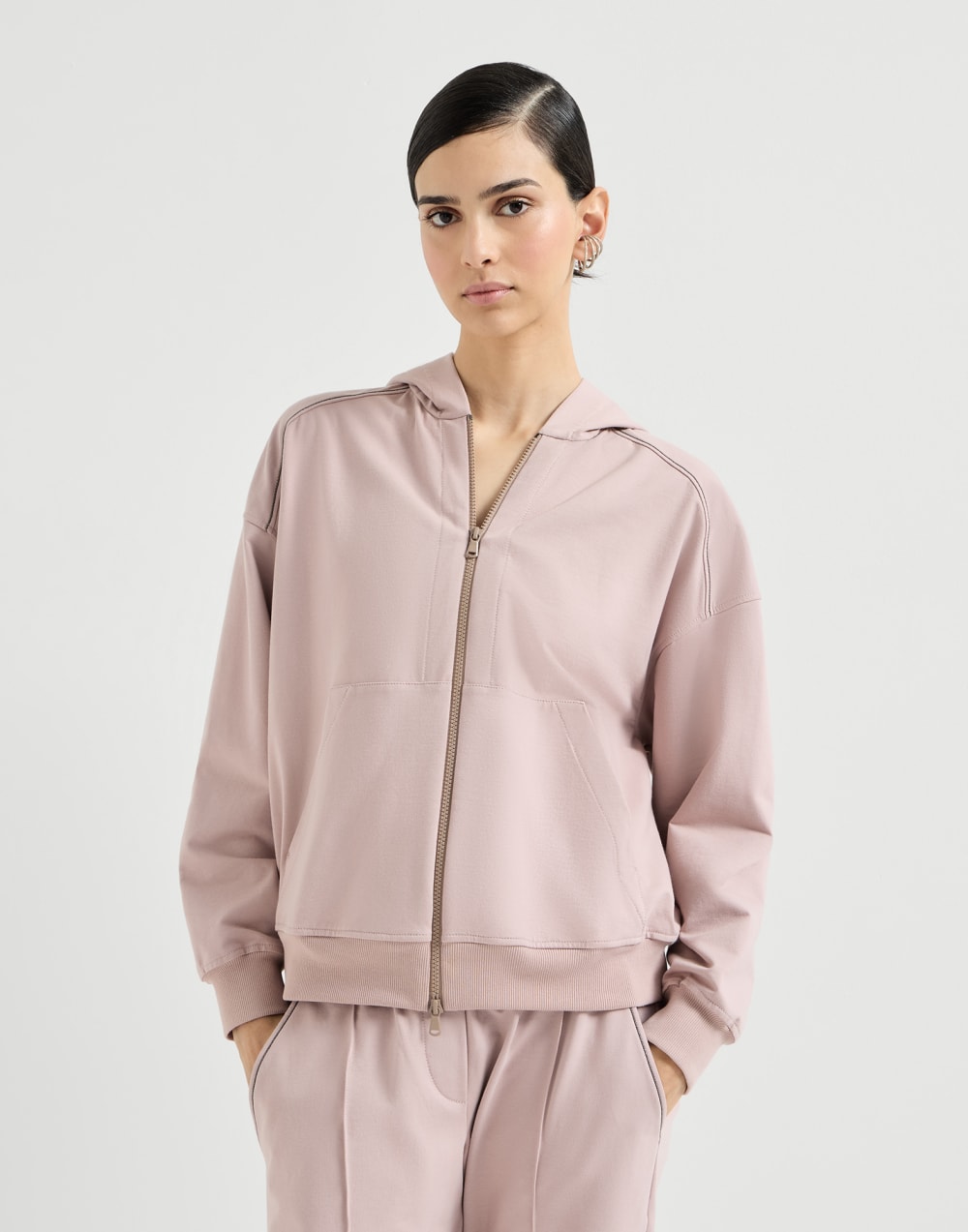 Lightweight French terry sweatshirt Pink Woman - Brunello Cucinelli