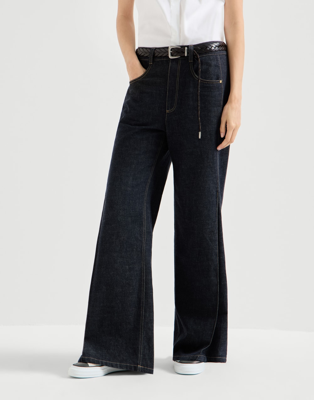 Pantalón Loose Flared Denim Oscuro Mujer - Brunello Cucinelli