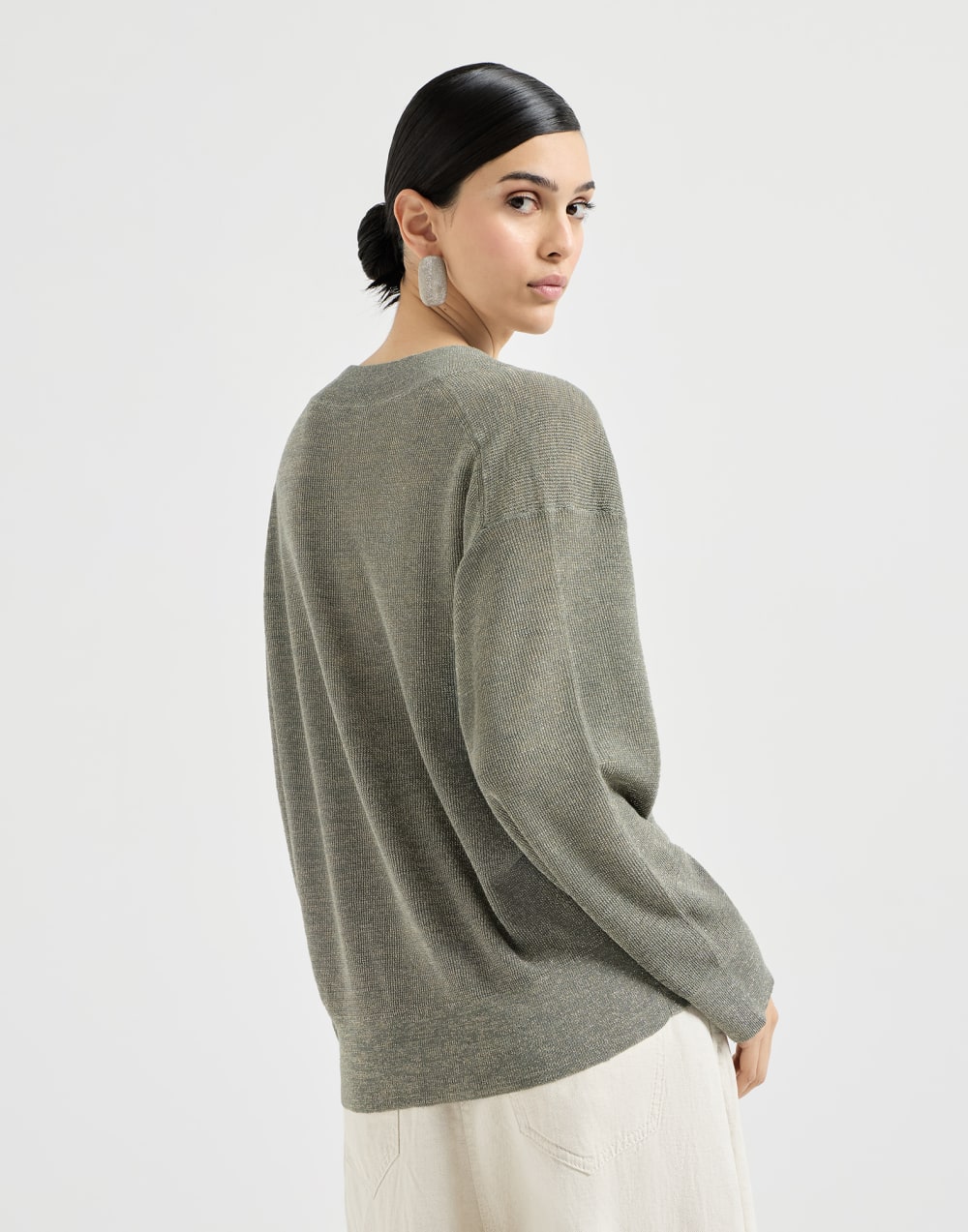 Pull en lin Vert Kaki Femme - Brunello Cucinelli