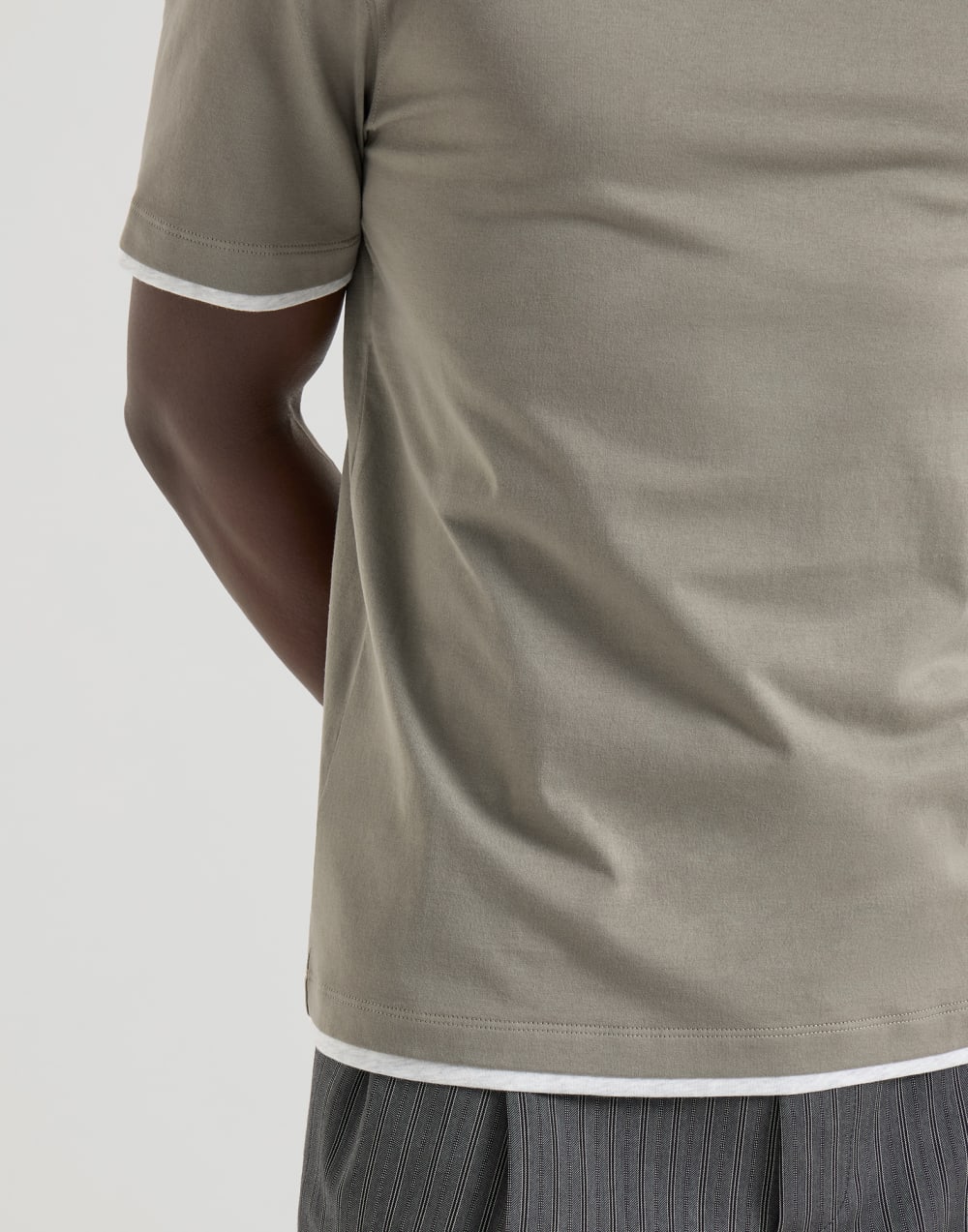 T-shirt with faux-layering Khaki Man - Brunello Cucinelli