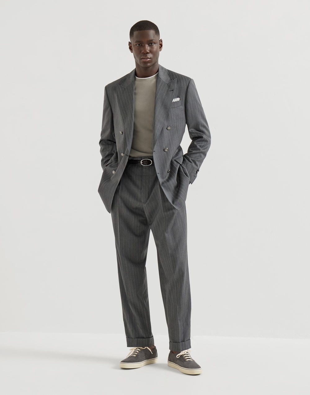 T-shirt with faux-layering Khaki Man - Brunello Cucinelli