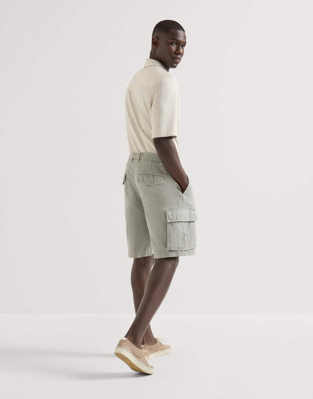 Gabardine Bermuda shorts Khaki Man - Brunello Cucinelli