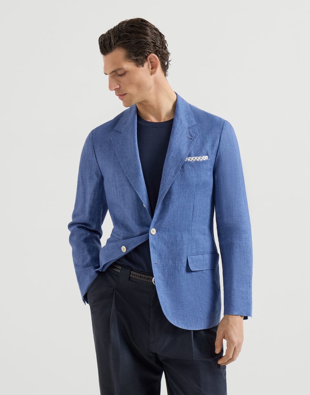 Linen unconstructed blazer Denim Man - Brunello Cucinelli