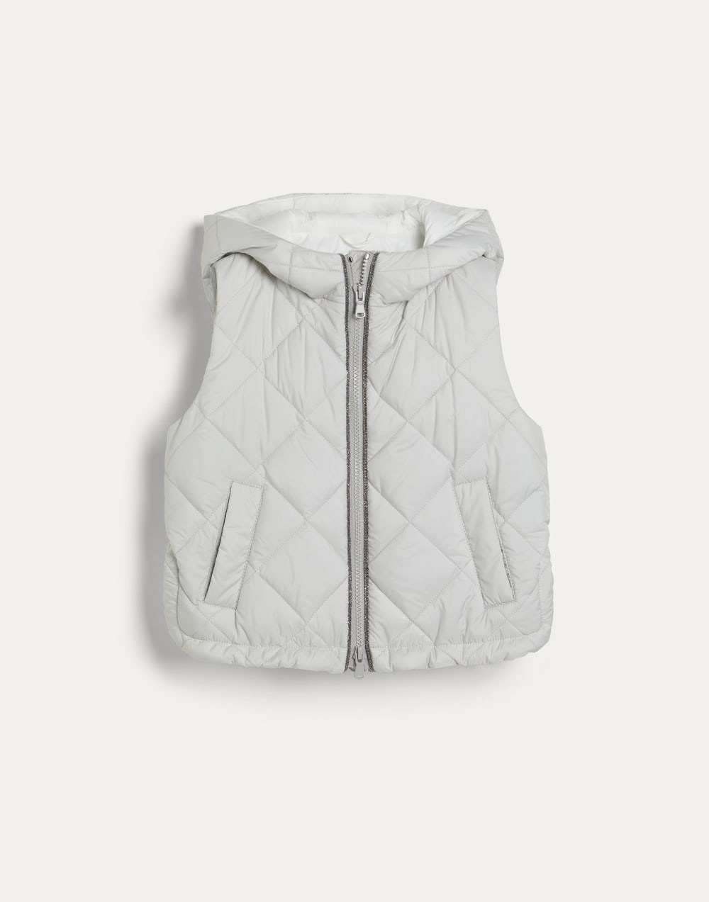 Nylon hooded vest with monili Light Grey Girls - Brunello Cucinelli