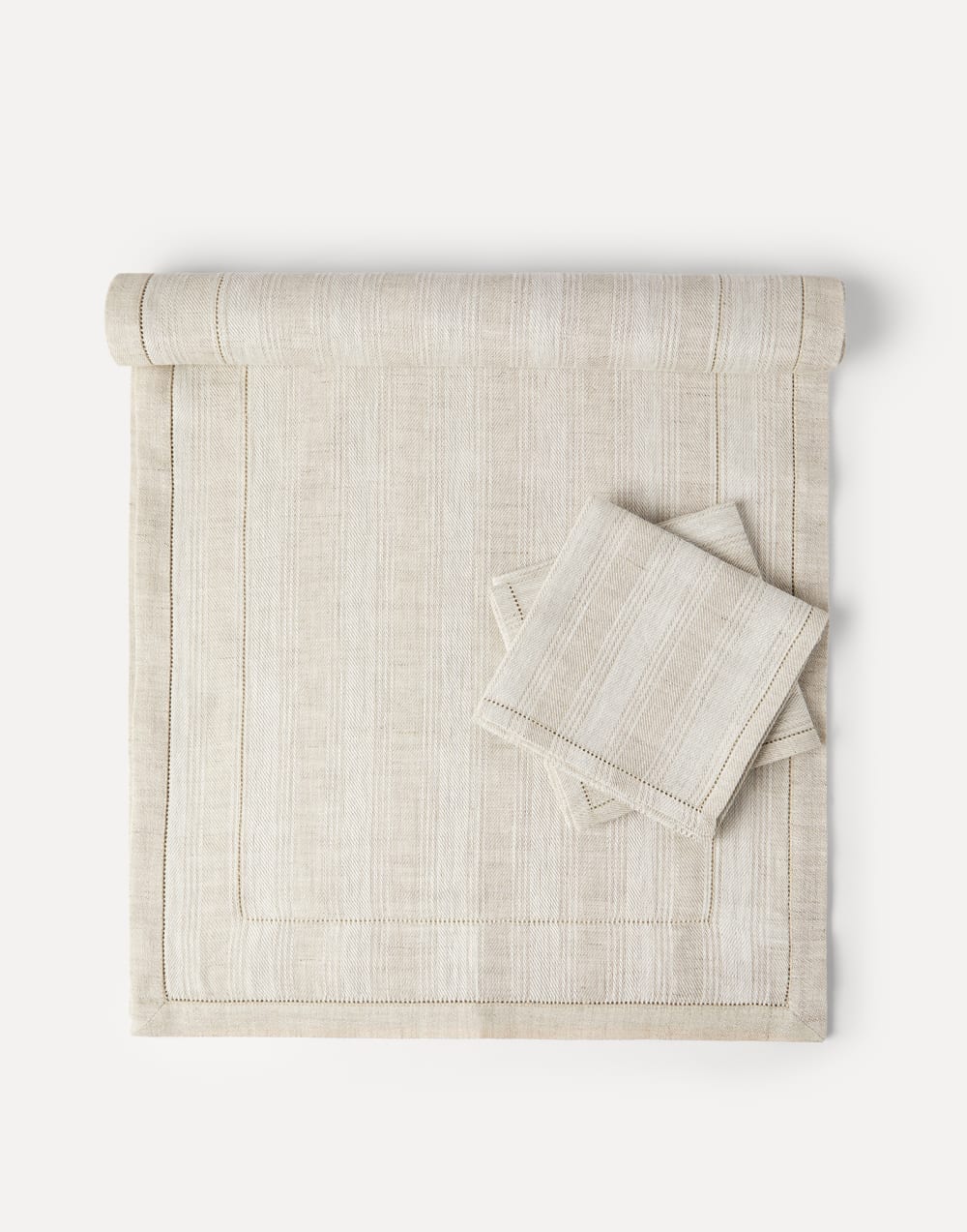 Striped linen runner and 2 napkins set Lessivè Lifestyle - Brunello Cucinelli
