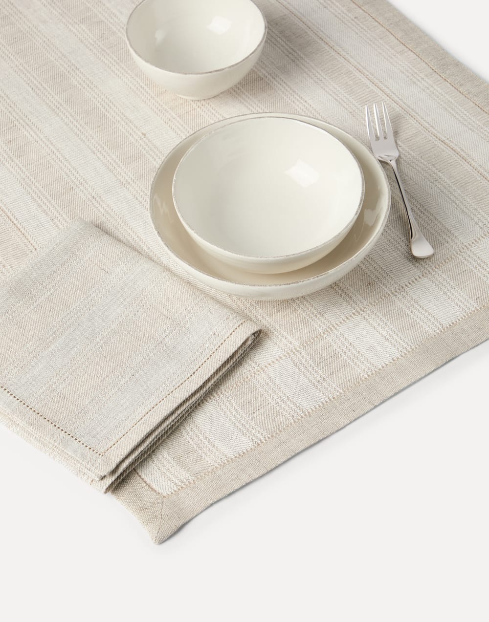 Striped linen runner and 2 napkins set Lessivè Lifestyle - Brunello Cucinelli