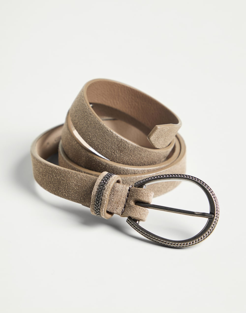 Suede belt with monili Cool Beige Girls - Brunello Cucinelli