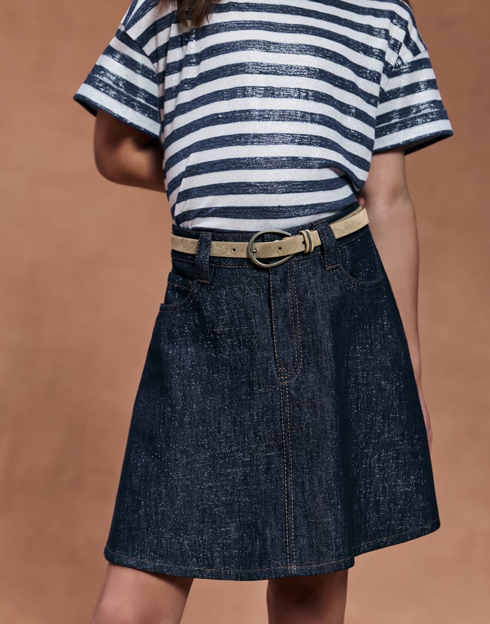 Suede belt with monili Cool Beige Girls - Brunello Cucinelli