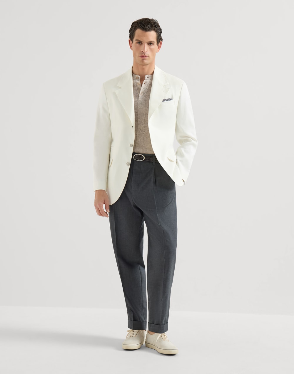 Футболка с вырезом хенли Песочный Мужчина - Brunello Cucinelli