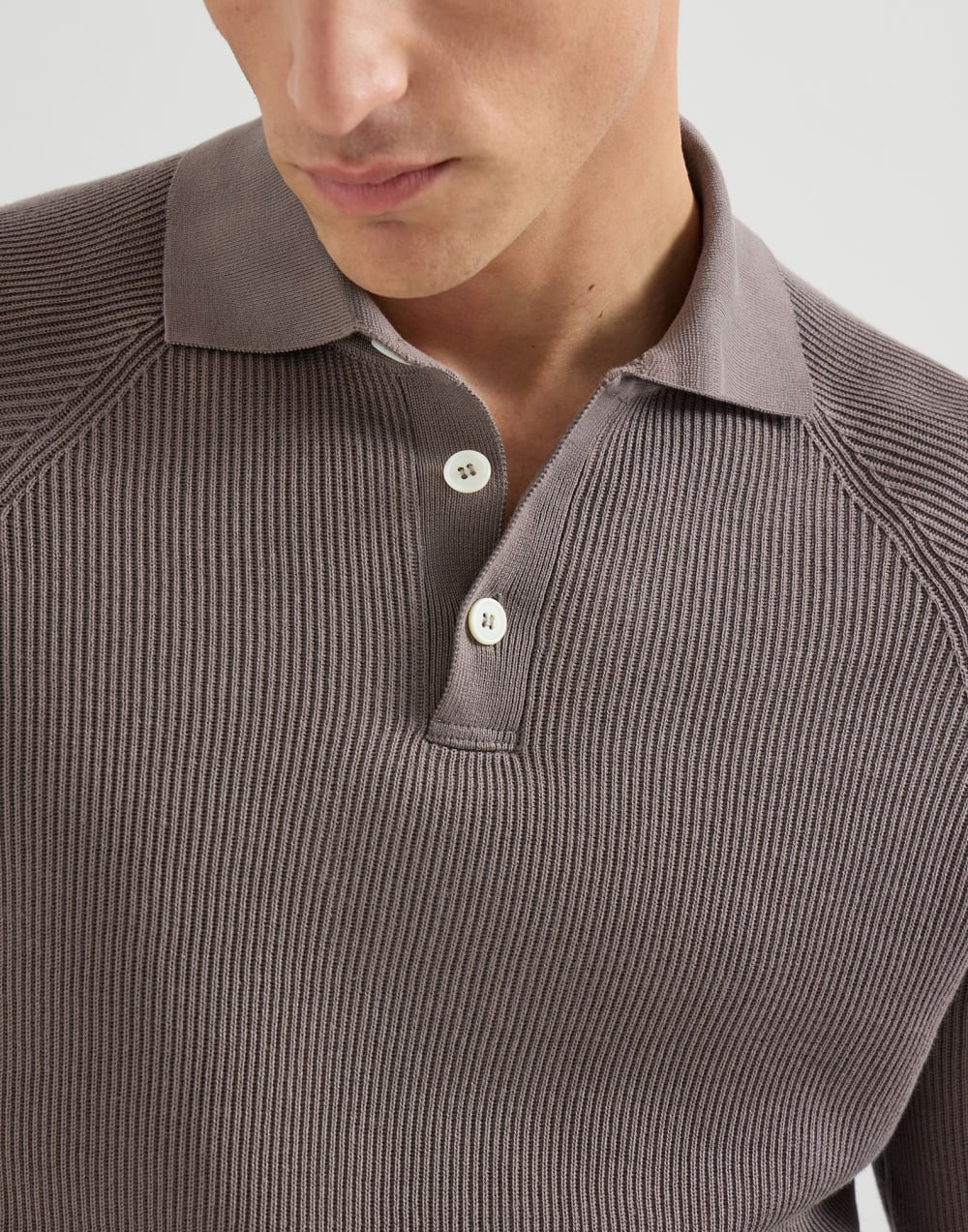 Rib knit polo Hazelnut Man - Brunello Cucinelli