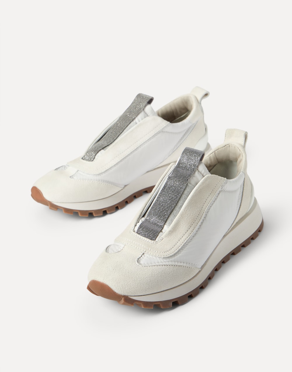 Suede and techno fabric runners White Woman - Brunello Cucinelli