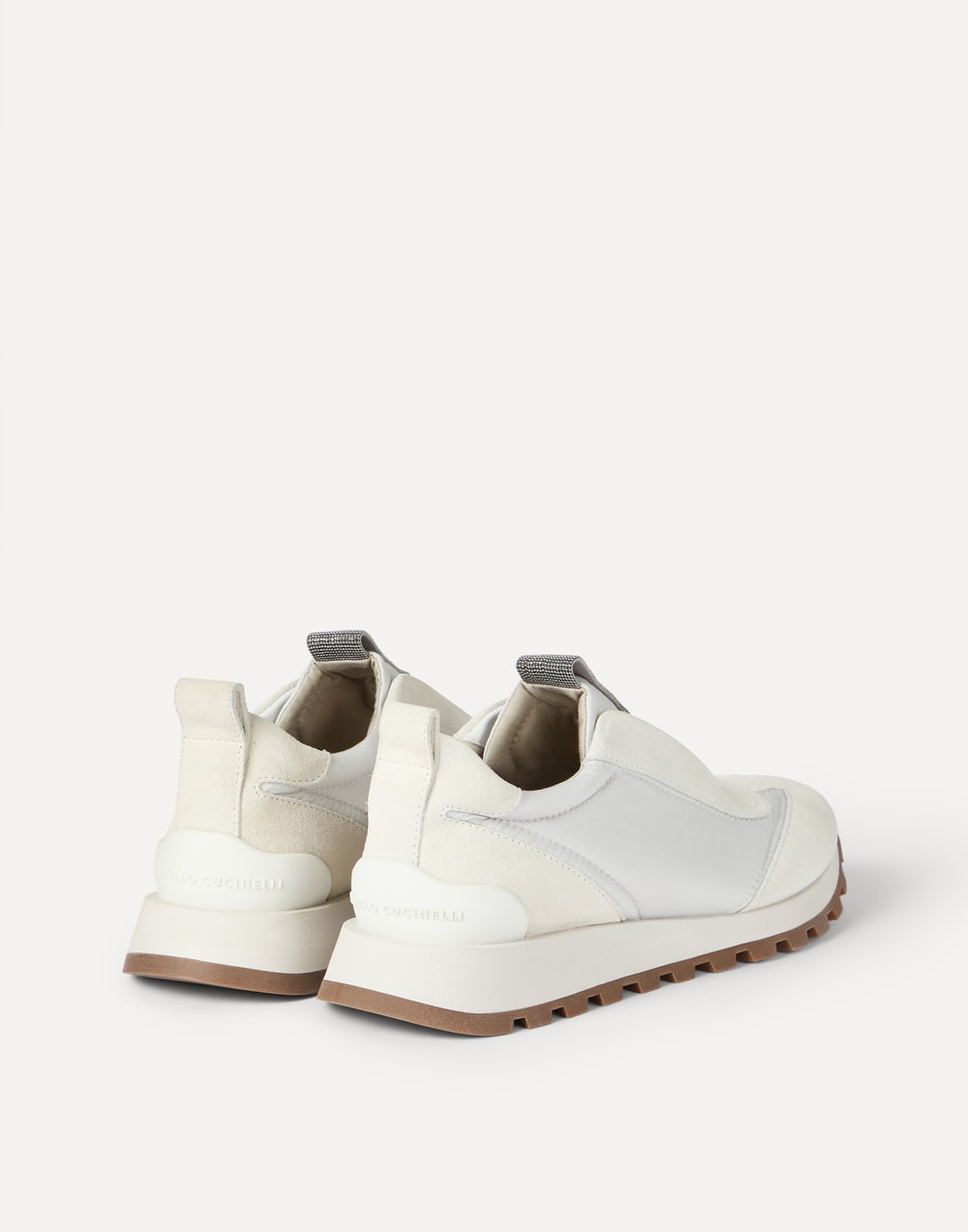 Sneakers aus Veloursleder und Techno-Stoff Weiß Damen - Brunello Cucinelli