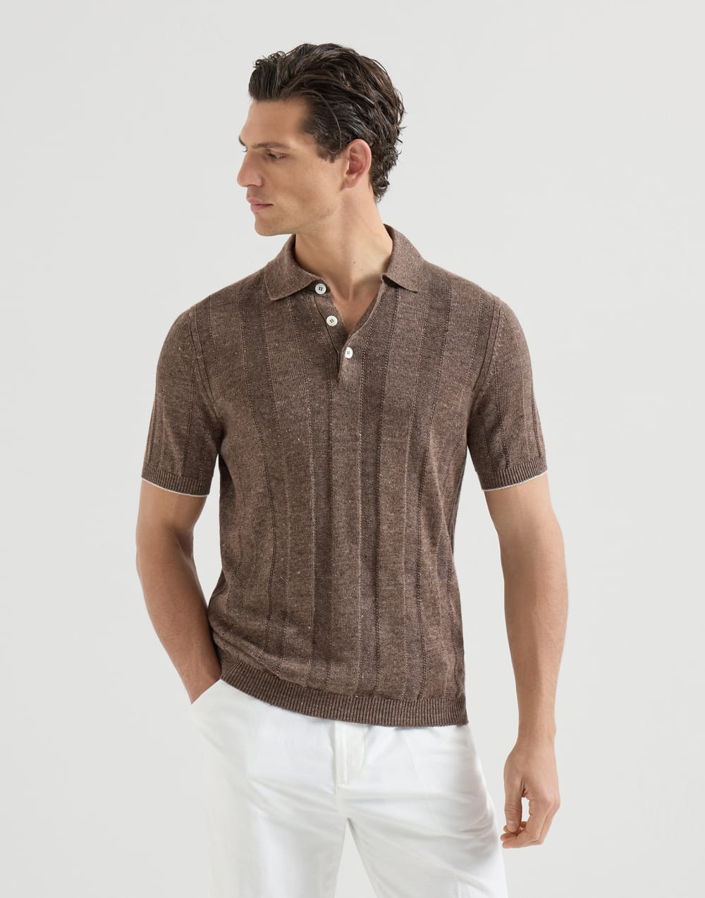 Rib knit polo Hazelnut Man - Brunello Cucinelli