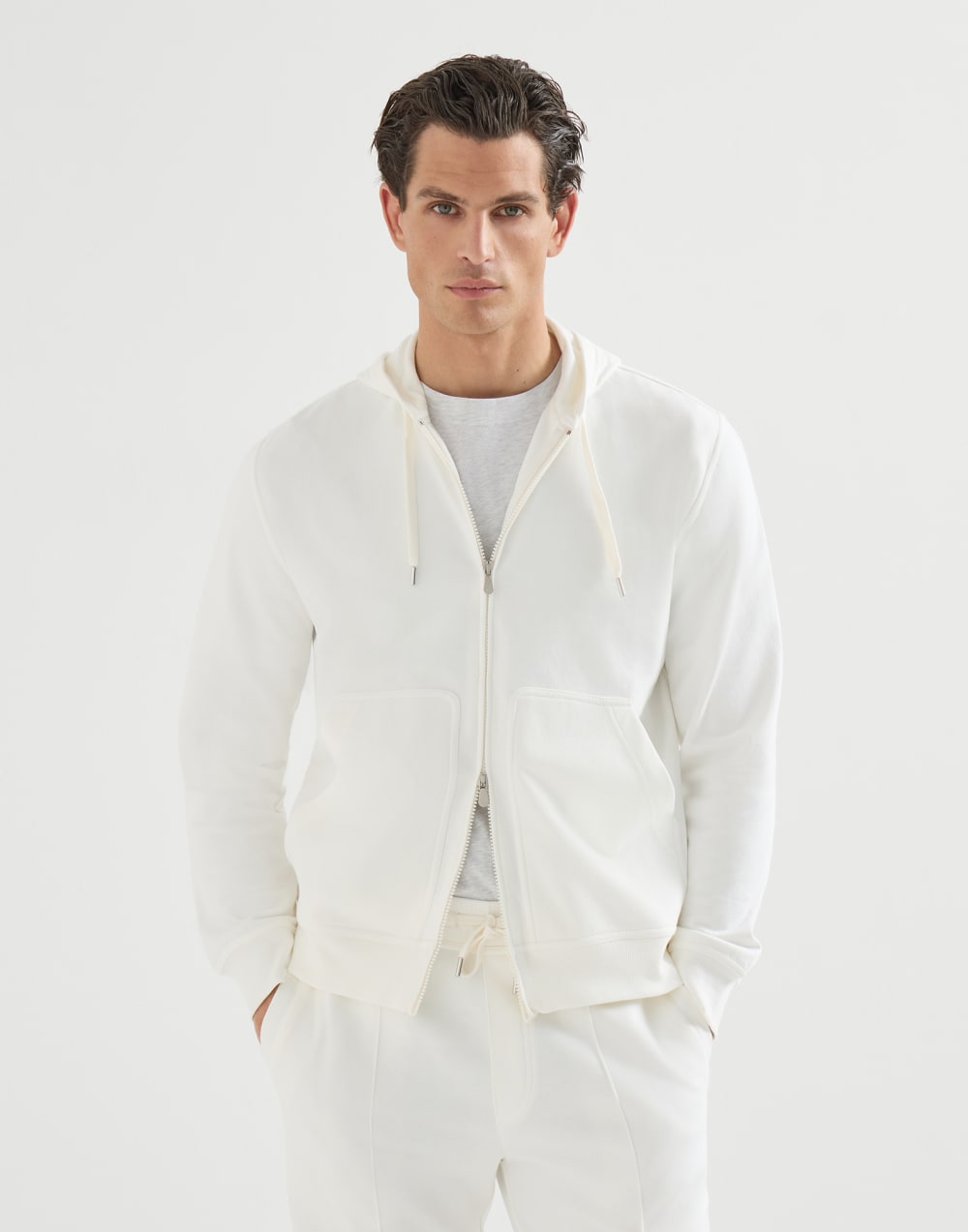 Hooded zip-up sweatshirt Off-White Man - Brunello Cucinelli