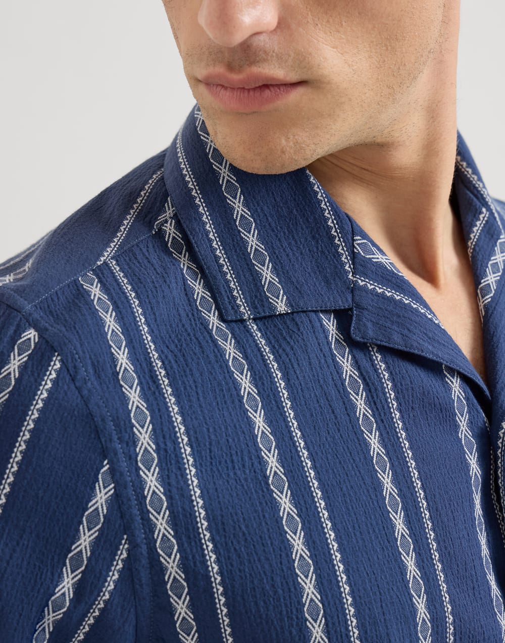 Seersucker short sleeve shirt Navy Blue Man - Brunello Cucinelli