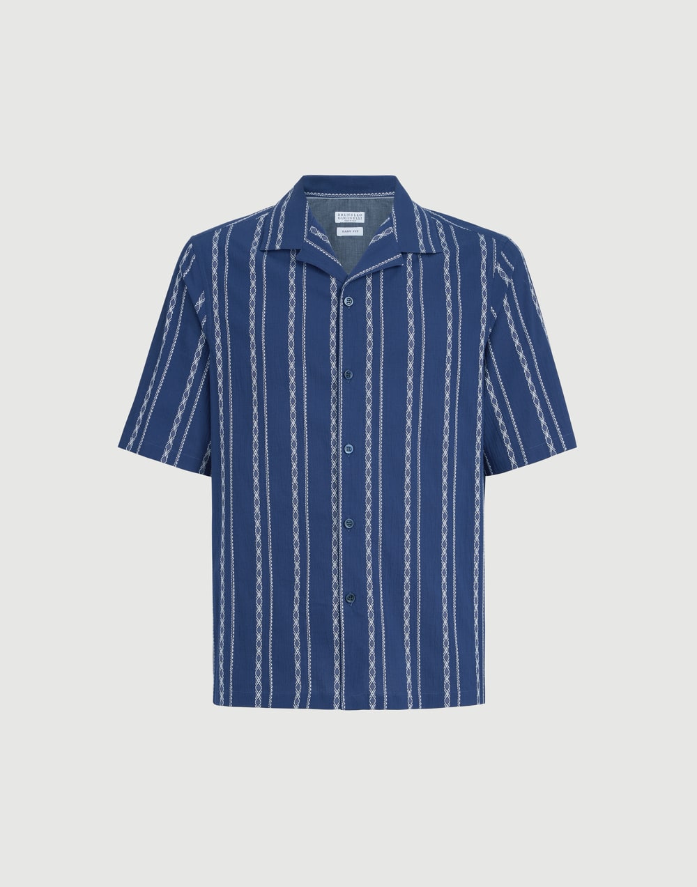 Seersucker short sleeve shirt Navy Blue Man - Brunello Cucinelli