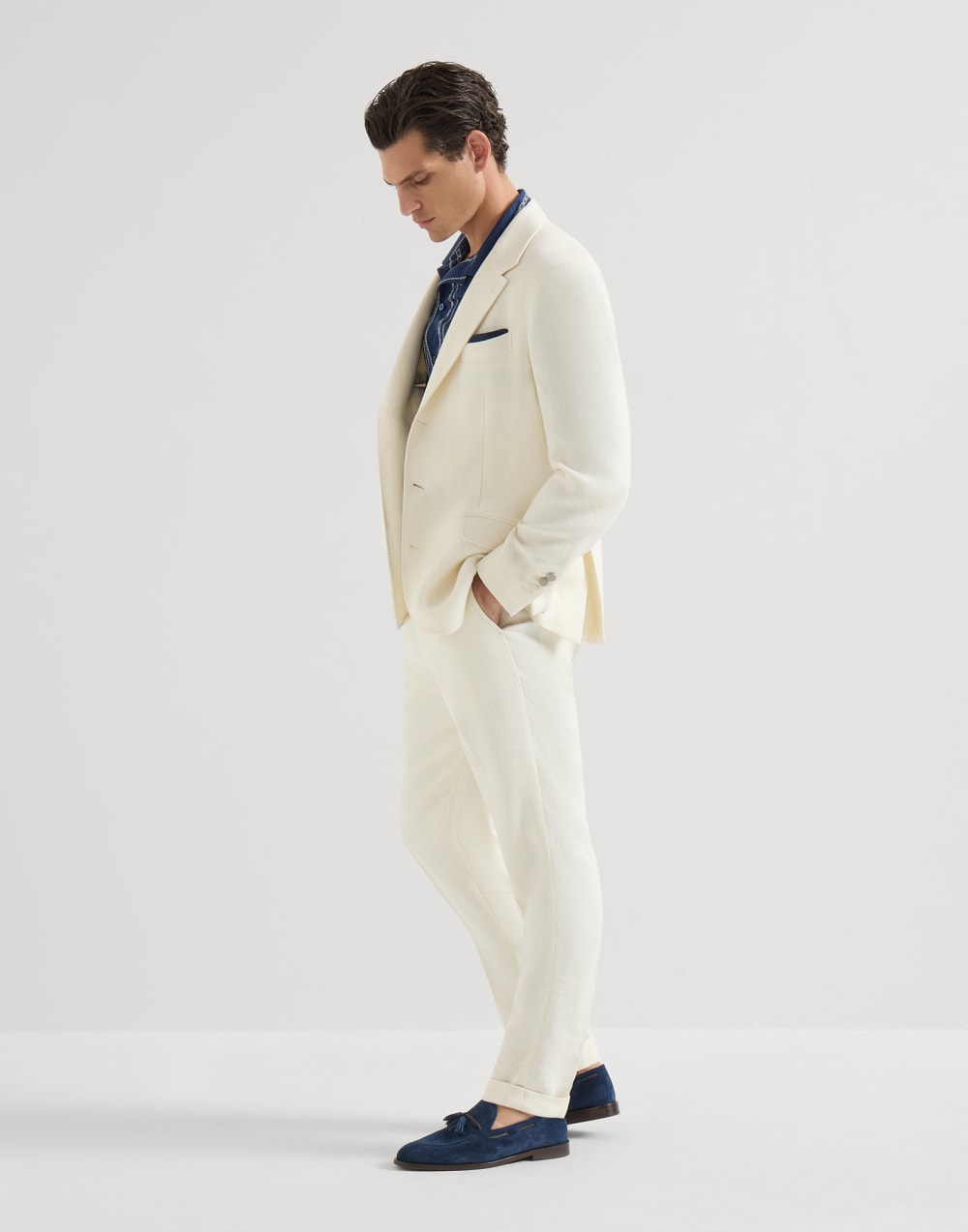 Seersucker short sleeve shirt Navy Blue Man - Brunello Cucinelli