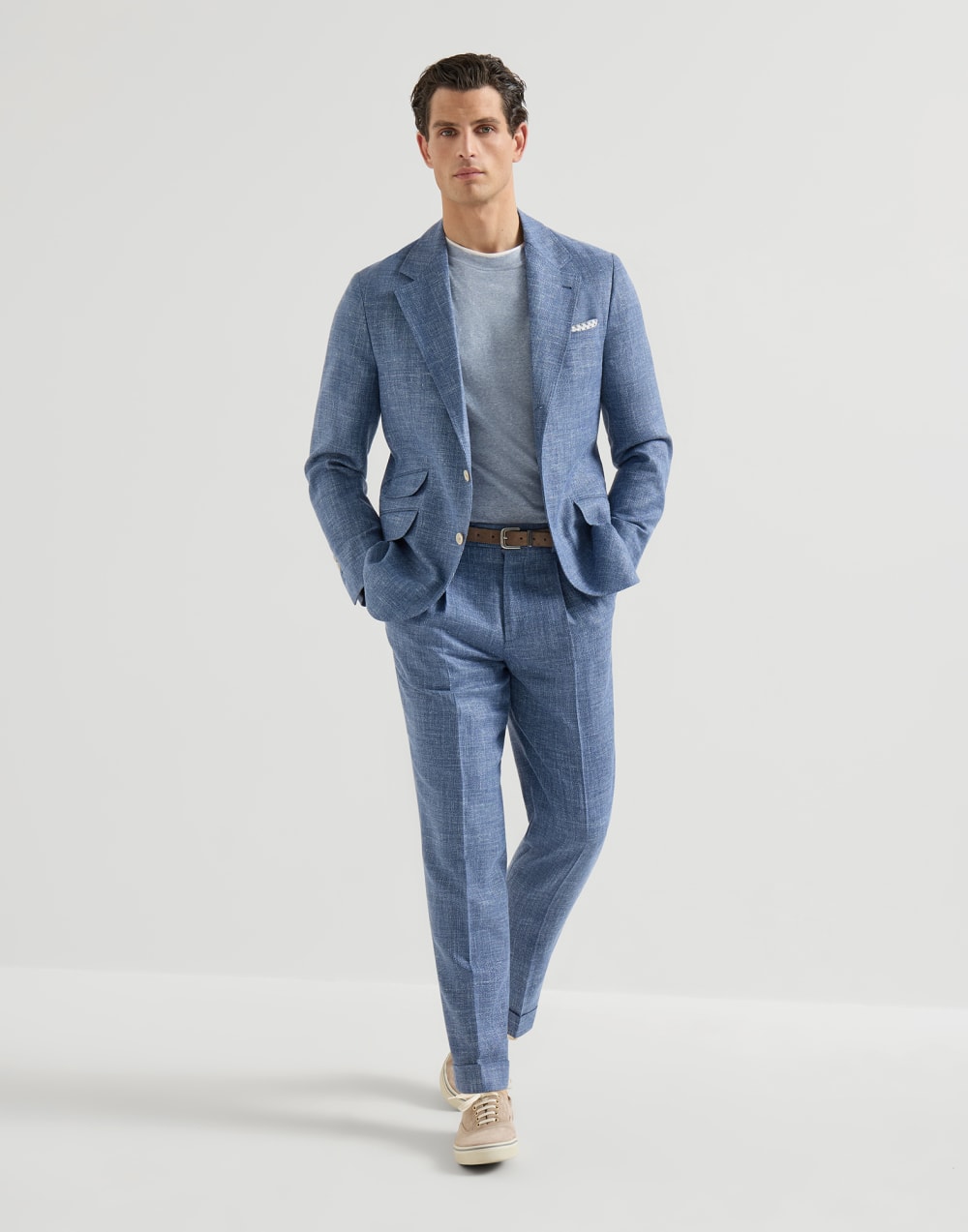 T-shirt with faux-layering Slate Man - Brunello Cucinelli