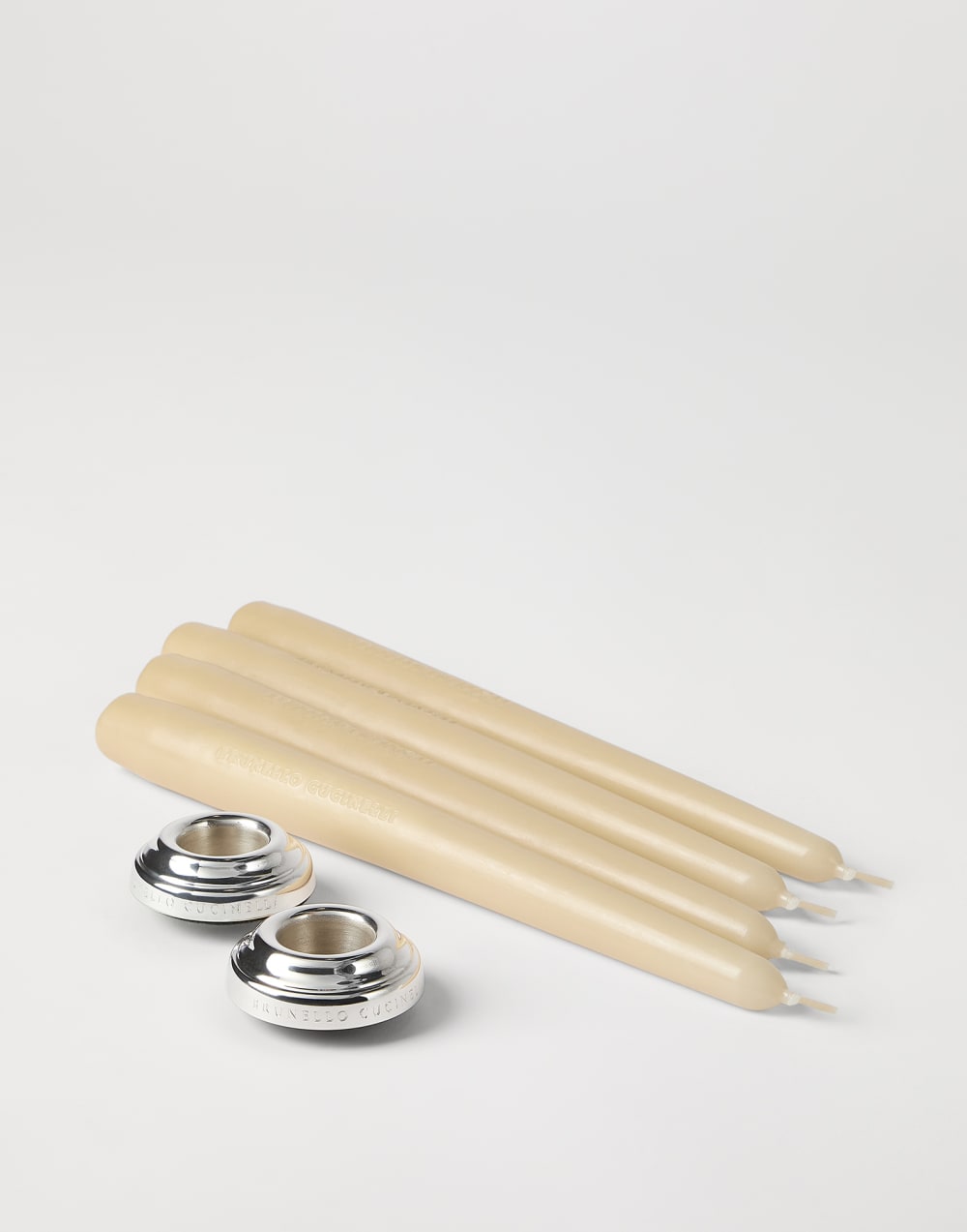 2-piece silver-plated candlesticks set Beige Lifestyle - Brunello Cucinelli