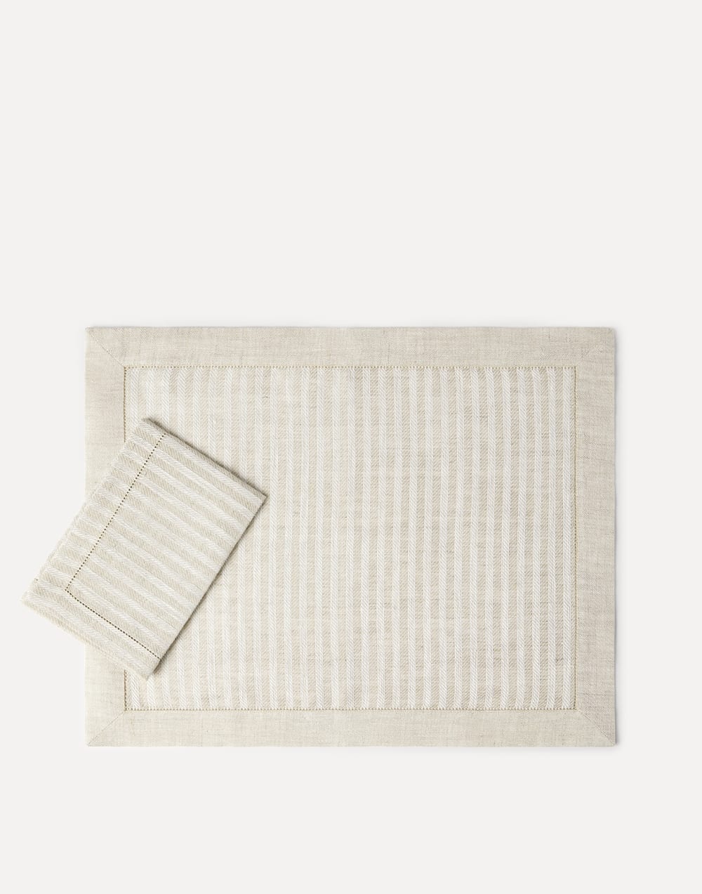 Chalk stripe linen placemat and napkin set Lessivè Lifestyle - Brunello Cucinelli