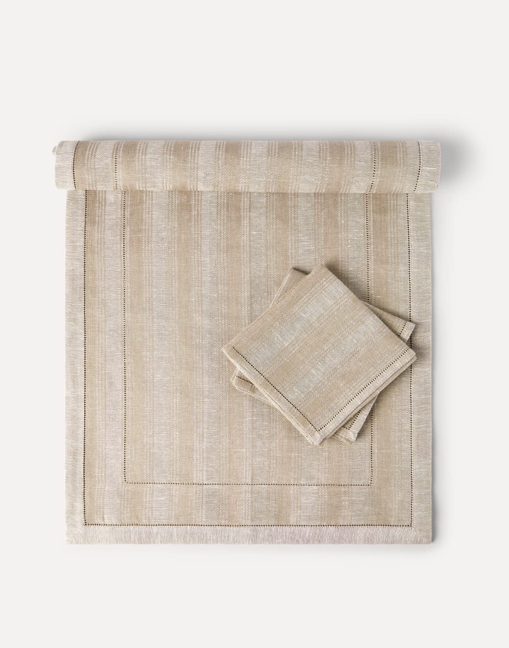 Striped linen runner and 2 napkins set Light Grey Lifestyle - Brunello Cucinelli